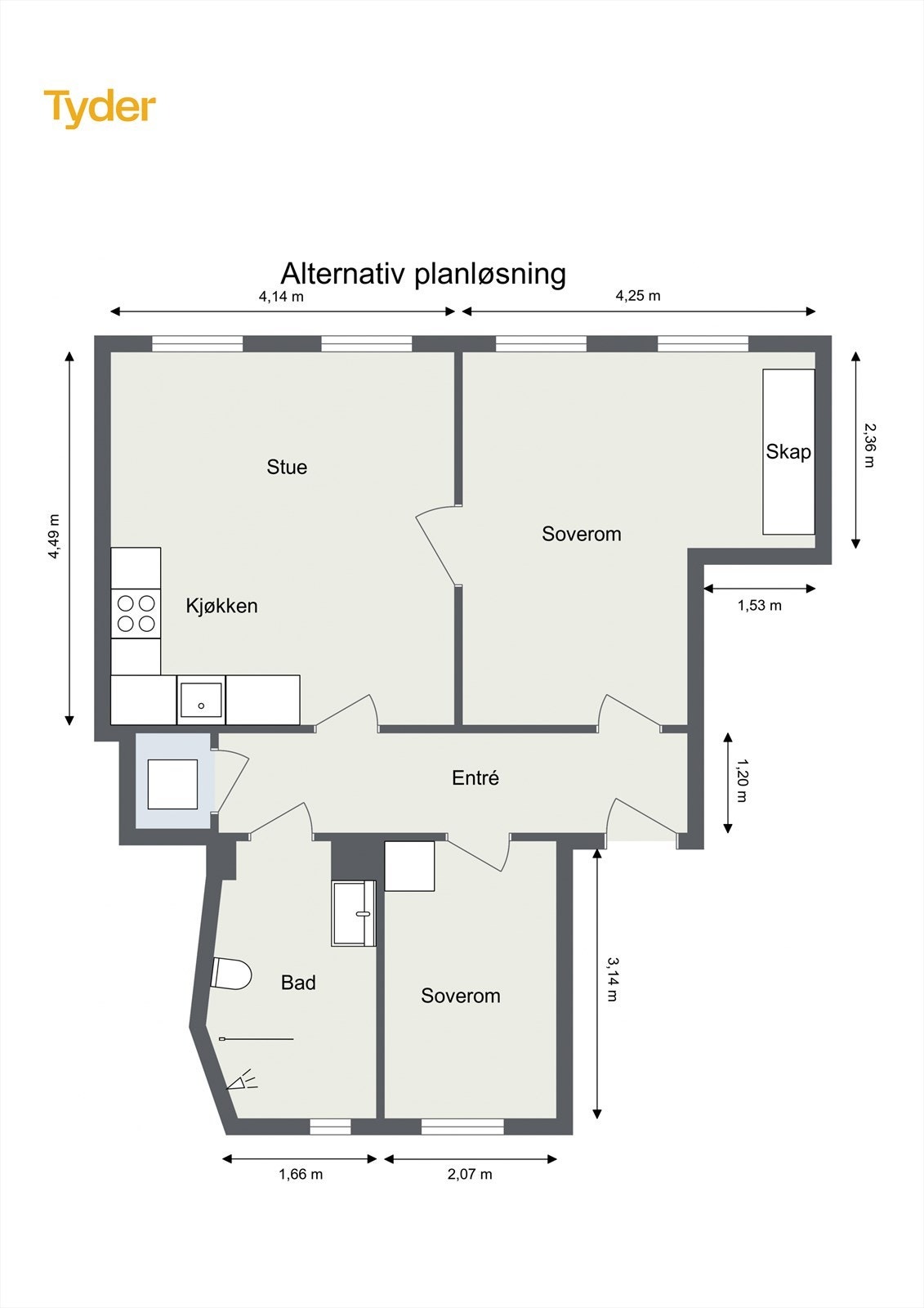 Alternativ planløsning - Eventuelle søknadspliktige endringer er kjøpers ansvar. Galleribilde