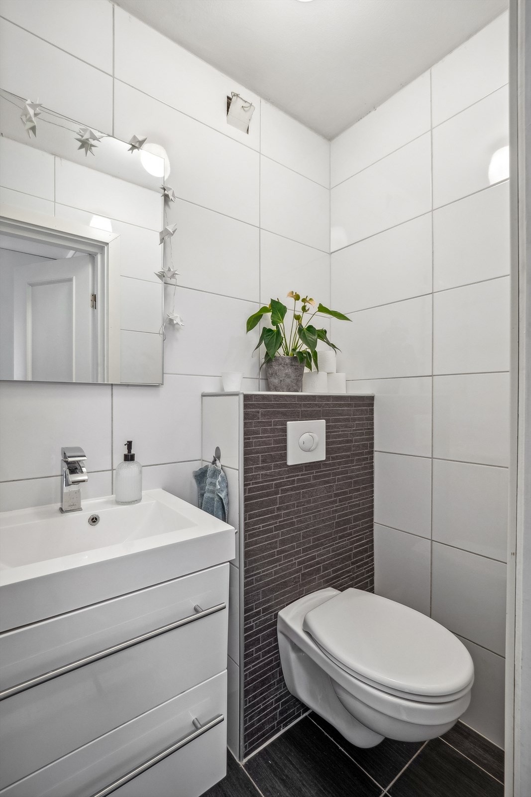 Toalettrommet ligger praktisk til ved entréen, med flislagte overflater. Galleribilde