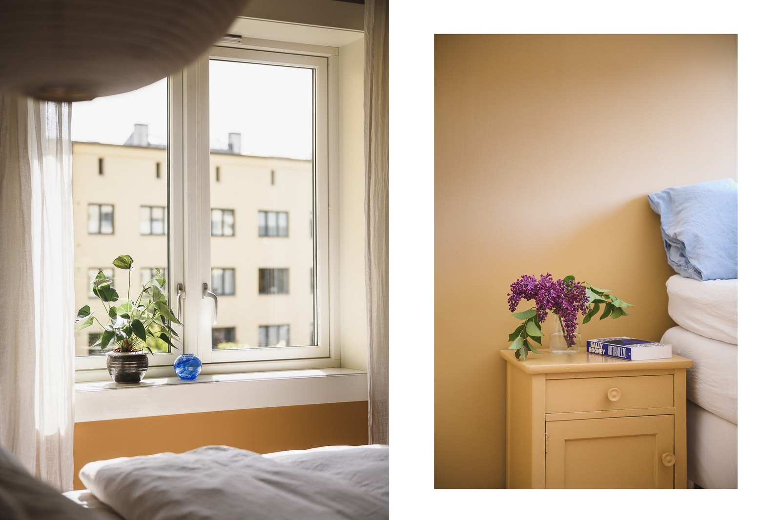 Et stort vindu mot rolig gårdsrom gir godt med naturlig lys til rommet. Galleribilde