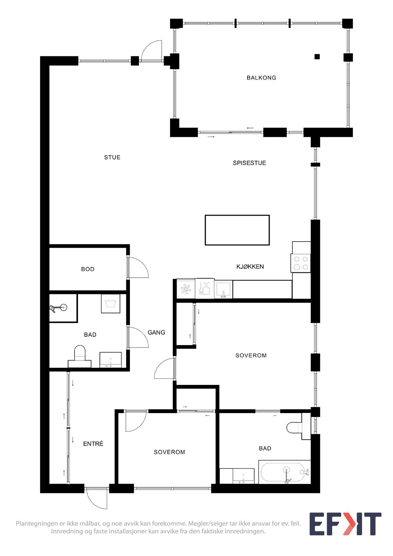 Oversiktlig planløsning med funksjonell inndeling - alt på ett plan for en komfortabel hverdag. Galleribilde