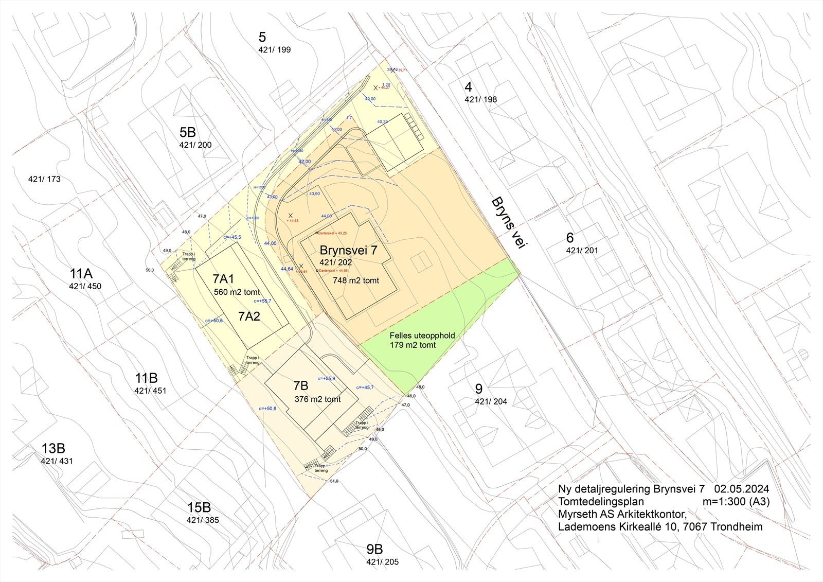 Tomtegrenser er skissert av arkitekt. Galleribilde