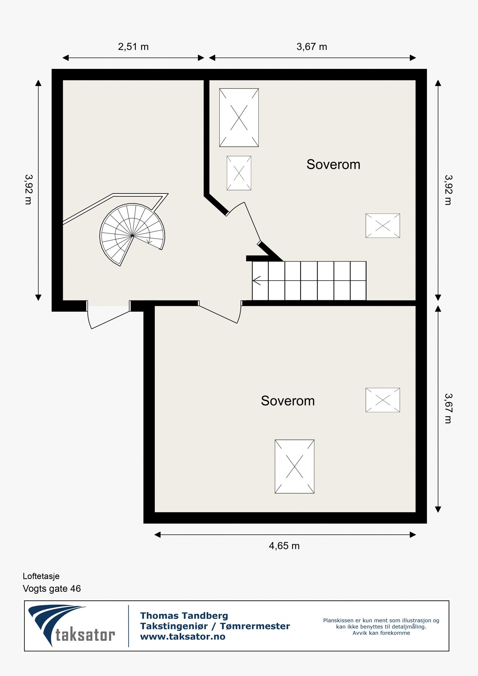 Loftsetasjen ble bygget ut i 2005. Her finner du trapperom, to soverom og adkomst til hemsen. Galleribilde