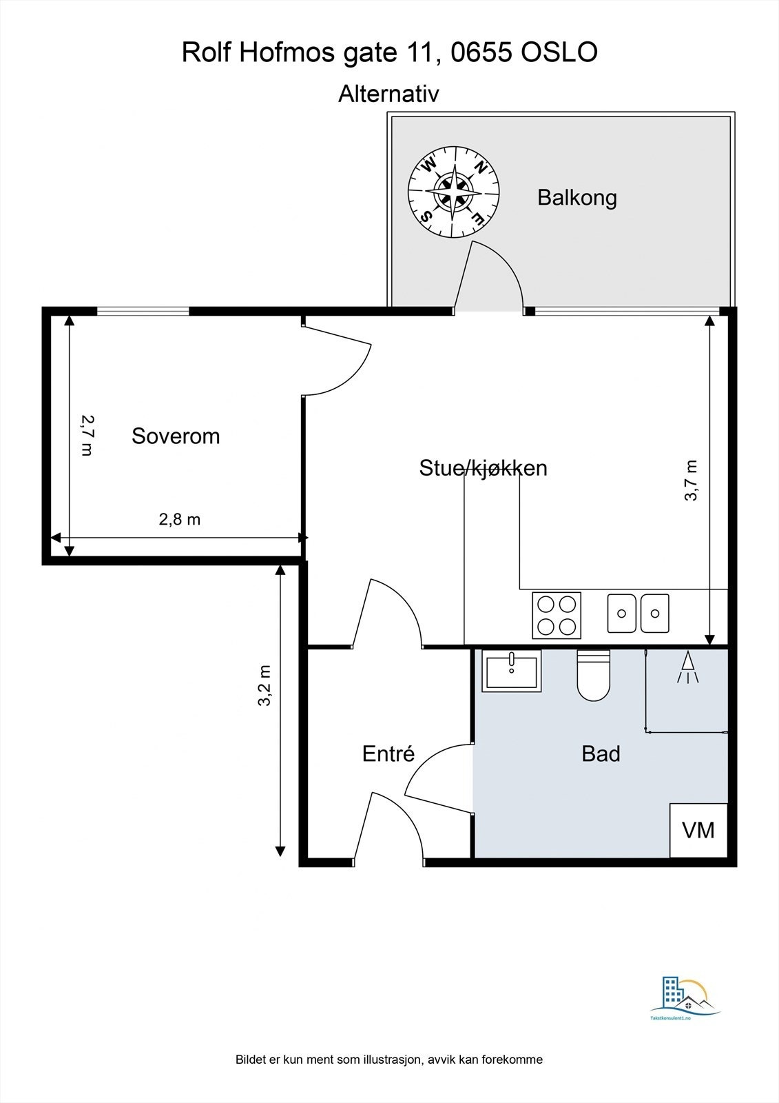 Alternativ planløsning med lettvegg. Galleribilde