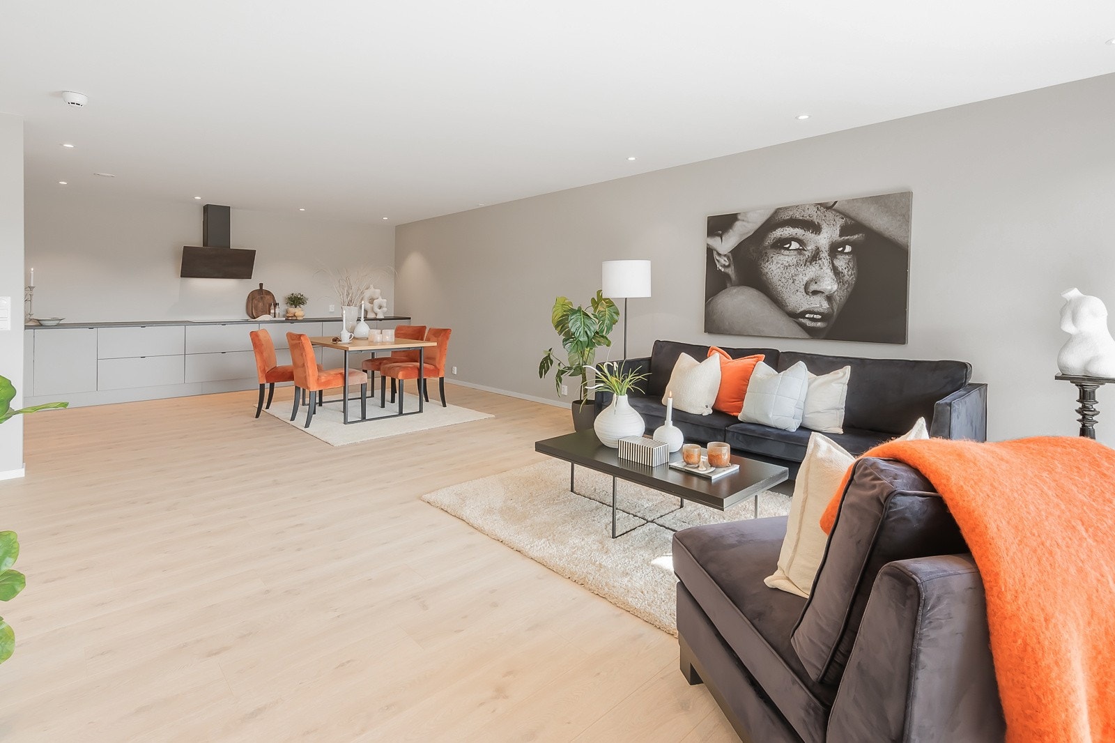 Romslig åpen stue og kjøkkenløsning Galleribilde