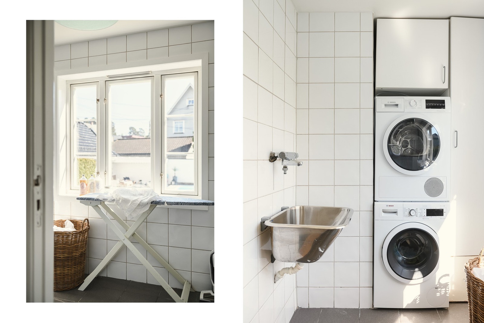 Praktisk vaskerom i 1. etasje med fliser og varmekabler. Her er det opplegg for vaskemaskin og tørketrommel samt godt med skapplass. Galleribilde