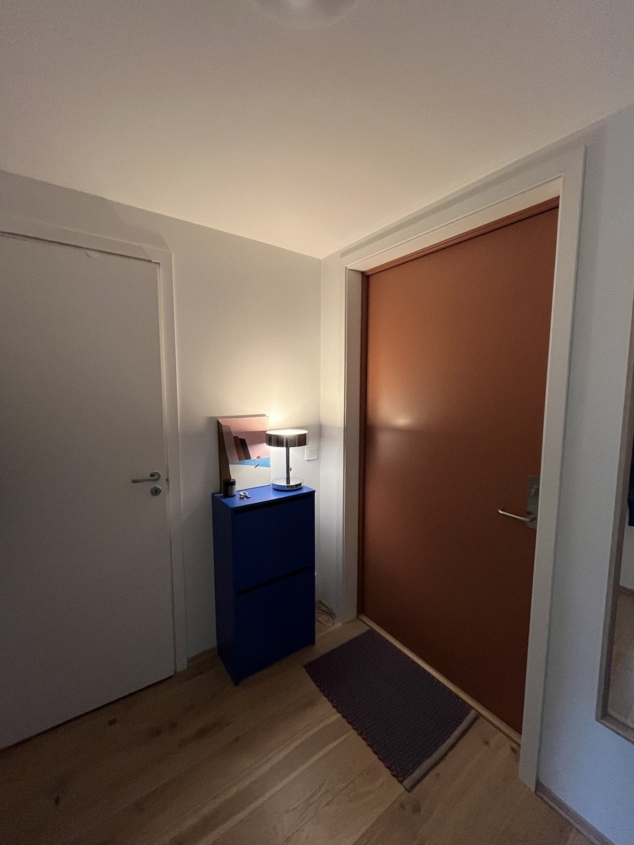 Inngangsdør og dør til bod (med hyller til oppbevaring og fryser) Galleribilde