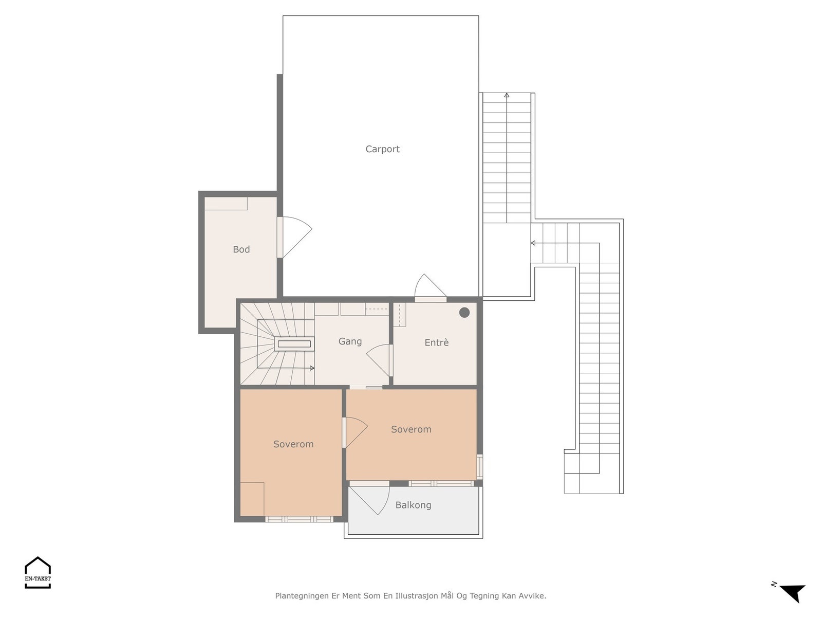 Plantegning for toppetasjen. Bildene frem til neste plantegning viser rom for denne etasjen. Galleribilde