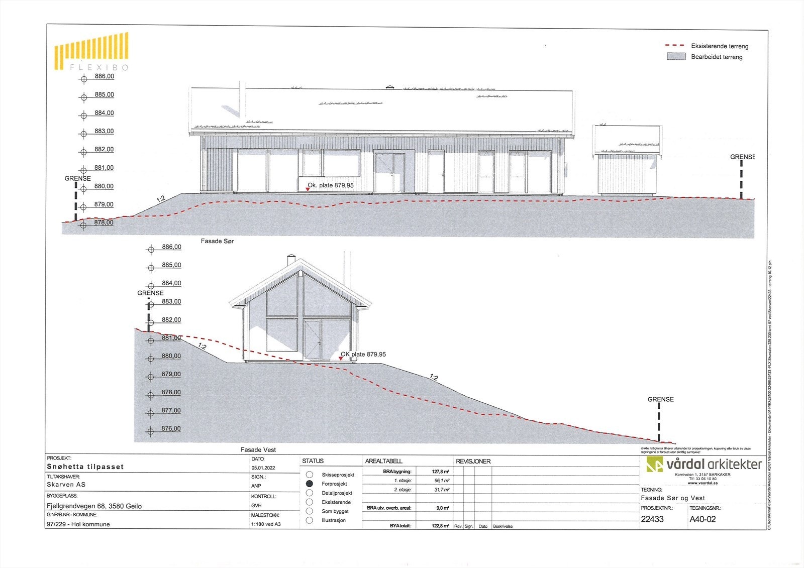 Selger har fått forprosjektert arkitekttegnet hytte (Snøhetta) fra Vårdal arkitekter - tegninger kan kjøpes Galleribilde
