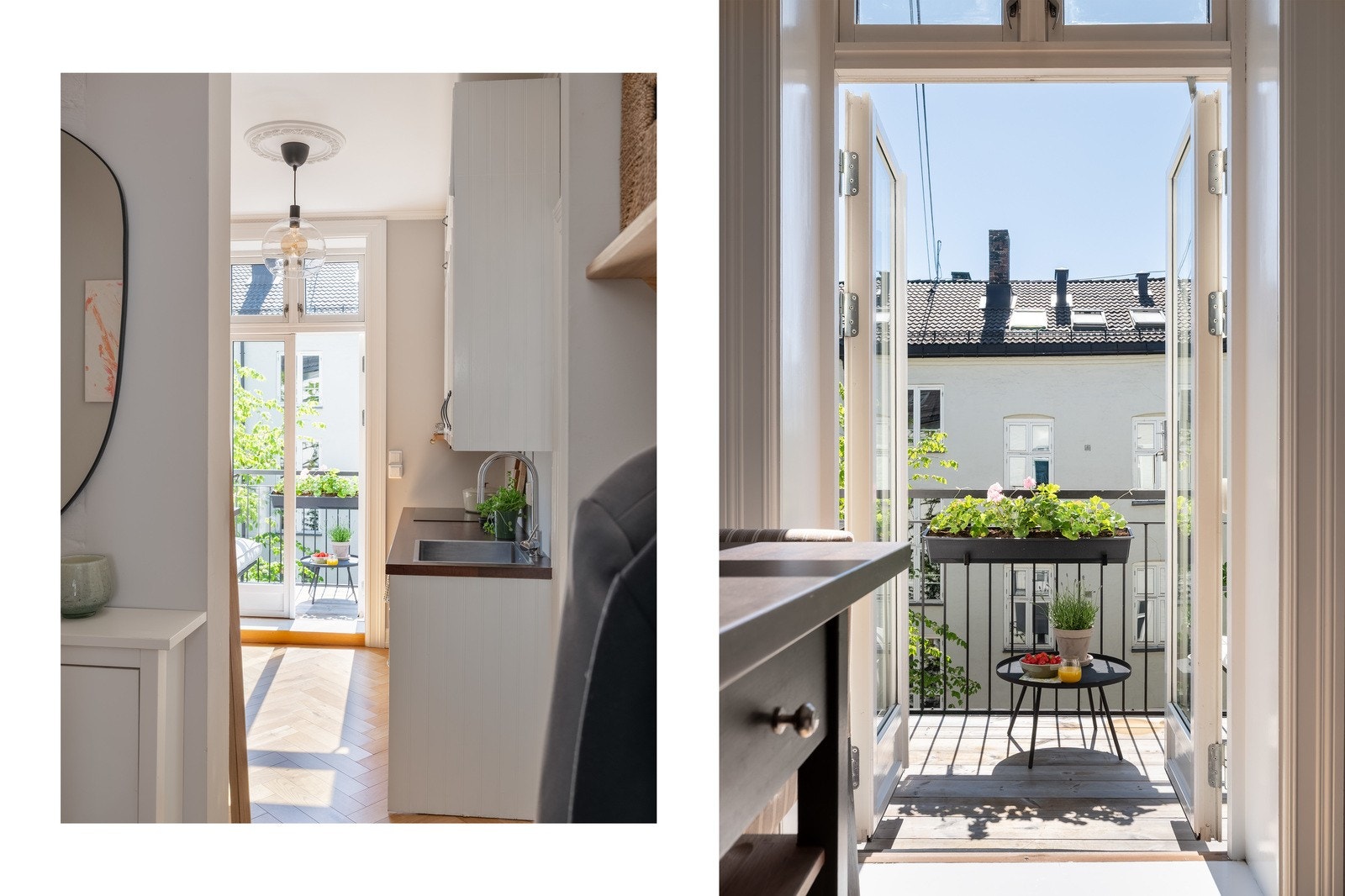 Leiligheten har et separat kjøkken med utgang til solrik balkong. Galleribilde