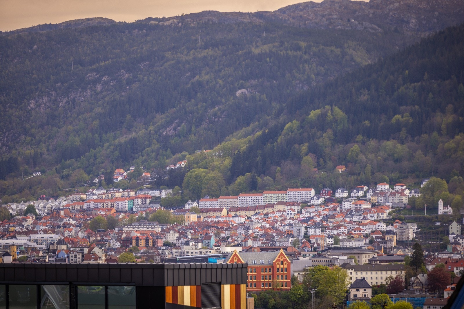 Zoomet utsikt mot den majestetiske Fjellsiden - Byfjellene ruver som en naturlig bakvegg for hjemmet - Galleribilde