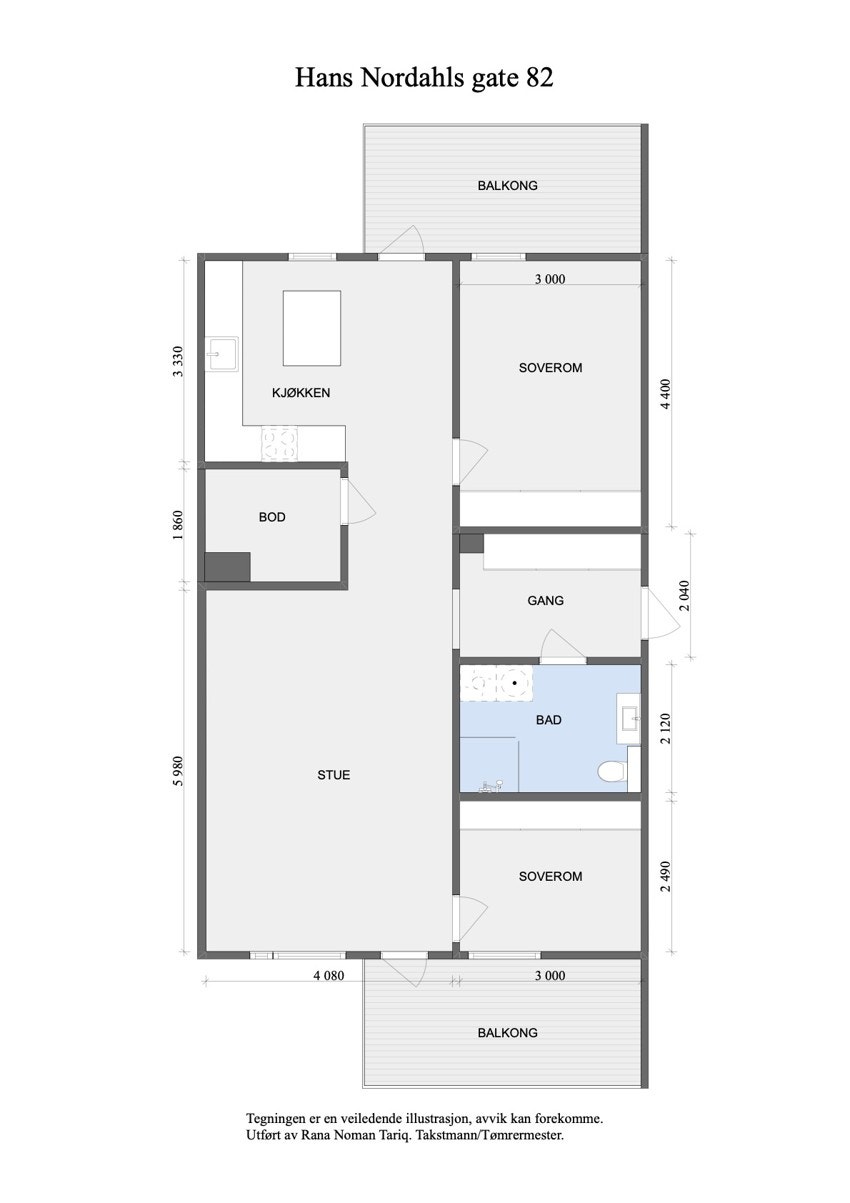 Målsatt plantegning av leiligheten. Galleribilde