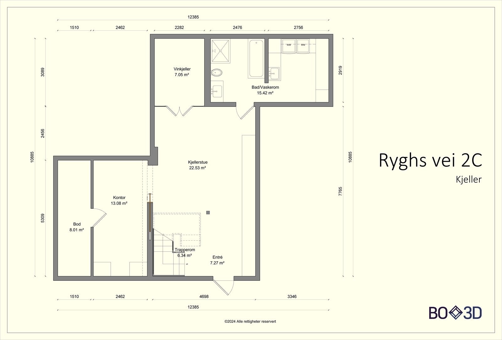 Underetasjen med kontor, vinrom, bad, vaskerom, stue og adkomst til fellesgang og garasje. Galleribilde