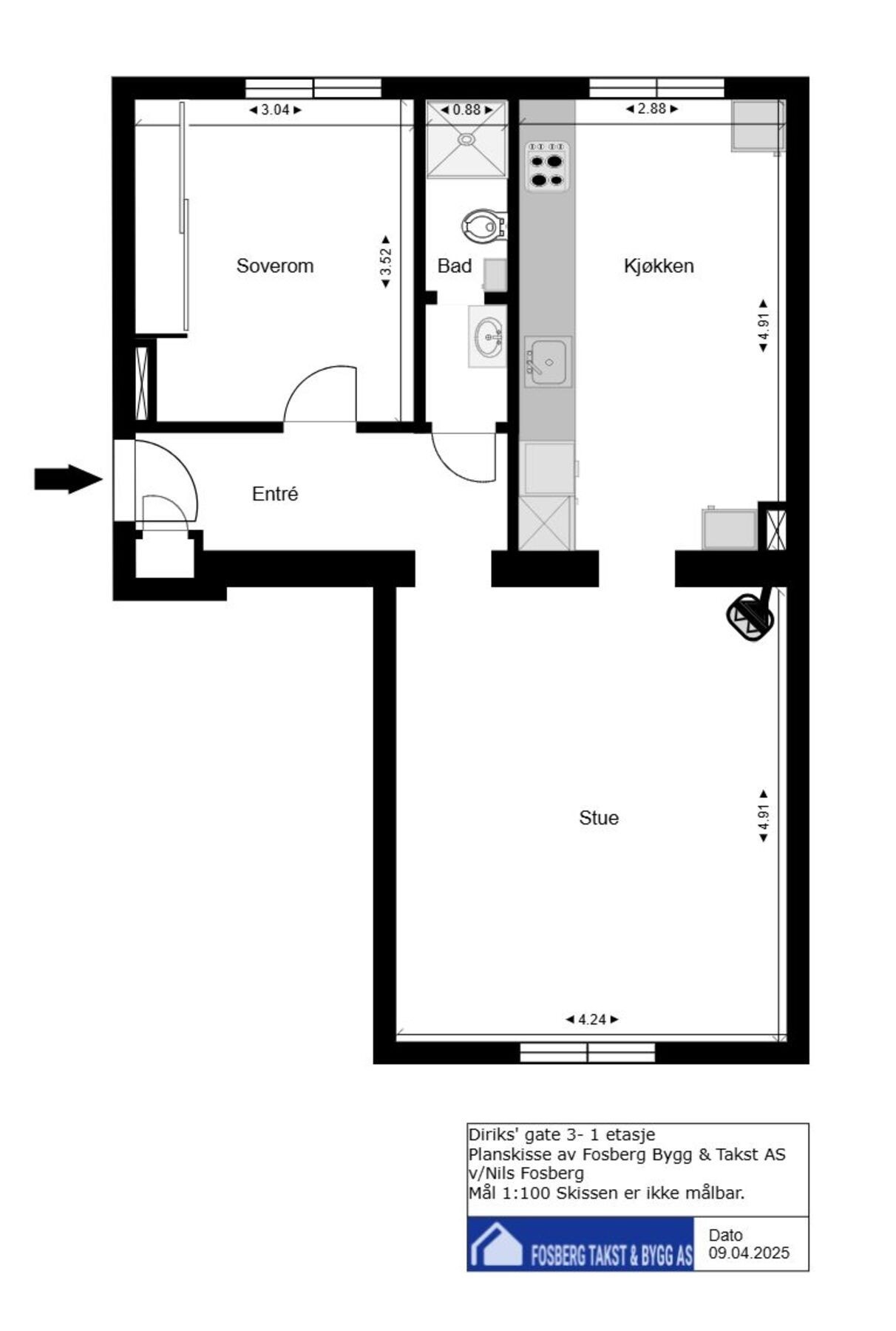 Romslig, gjennomgående 2-roms leilighet i høy, usjenert 1. et. I tillegg følger kjellerbod på ca. 12 kvm, vedbod og loftsbod på ca. 5 kvm. Galleribilde