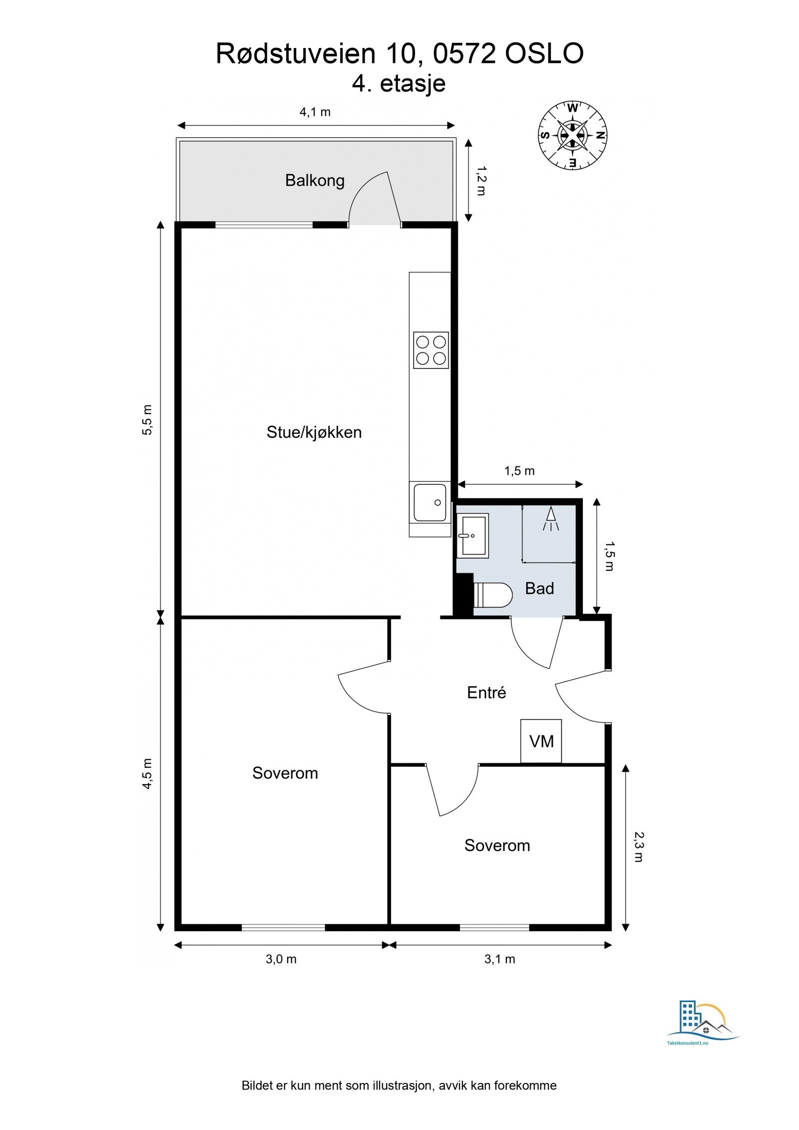 Boligen har en god planløsning og vestvendt balkong. Galleribilde