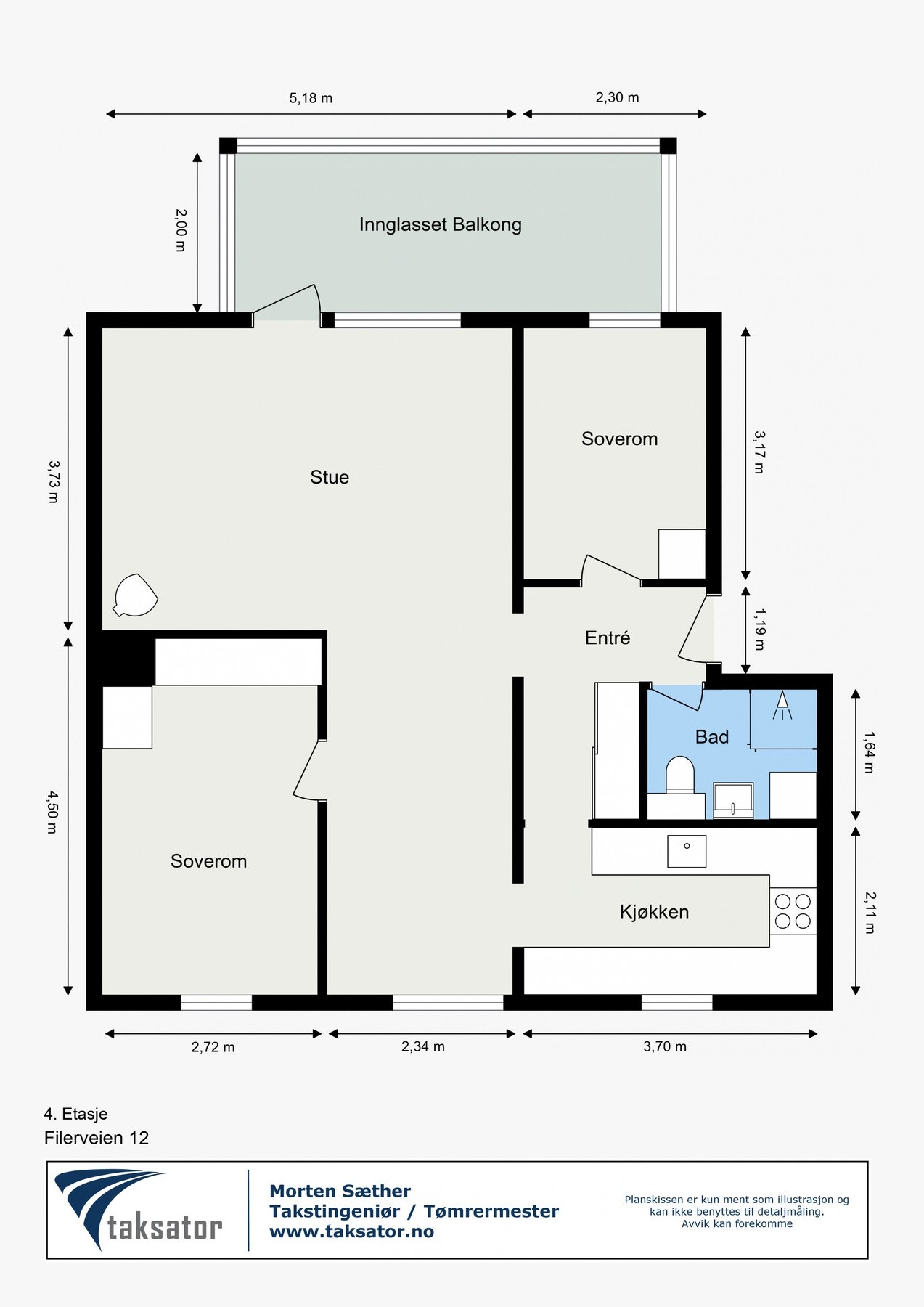 Plantegning - Leiligheten disponerer to boder i kjeller på ca. 1,6 m² og 4,3 m². Galleribilde