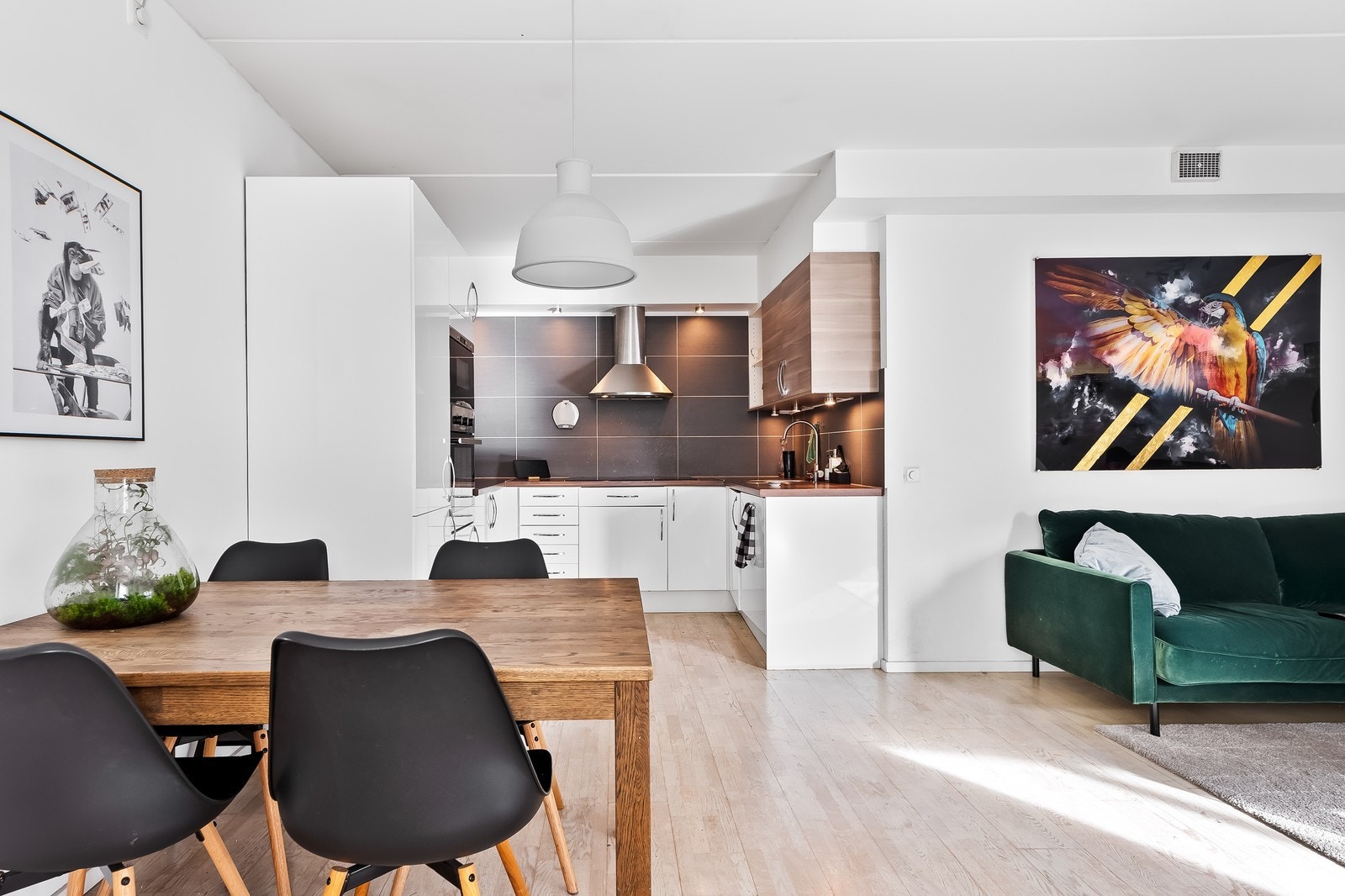 Stor og åpen stue med kjøkken krok. Galleribilde