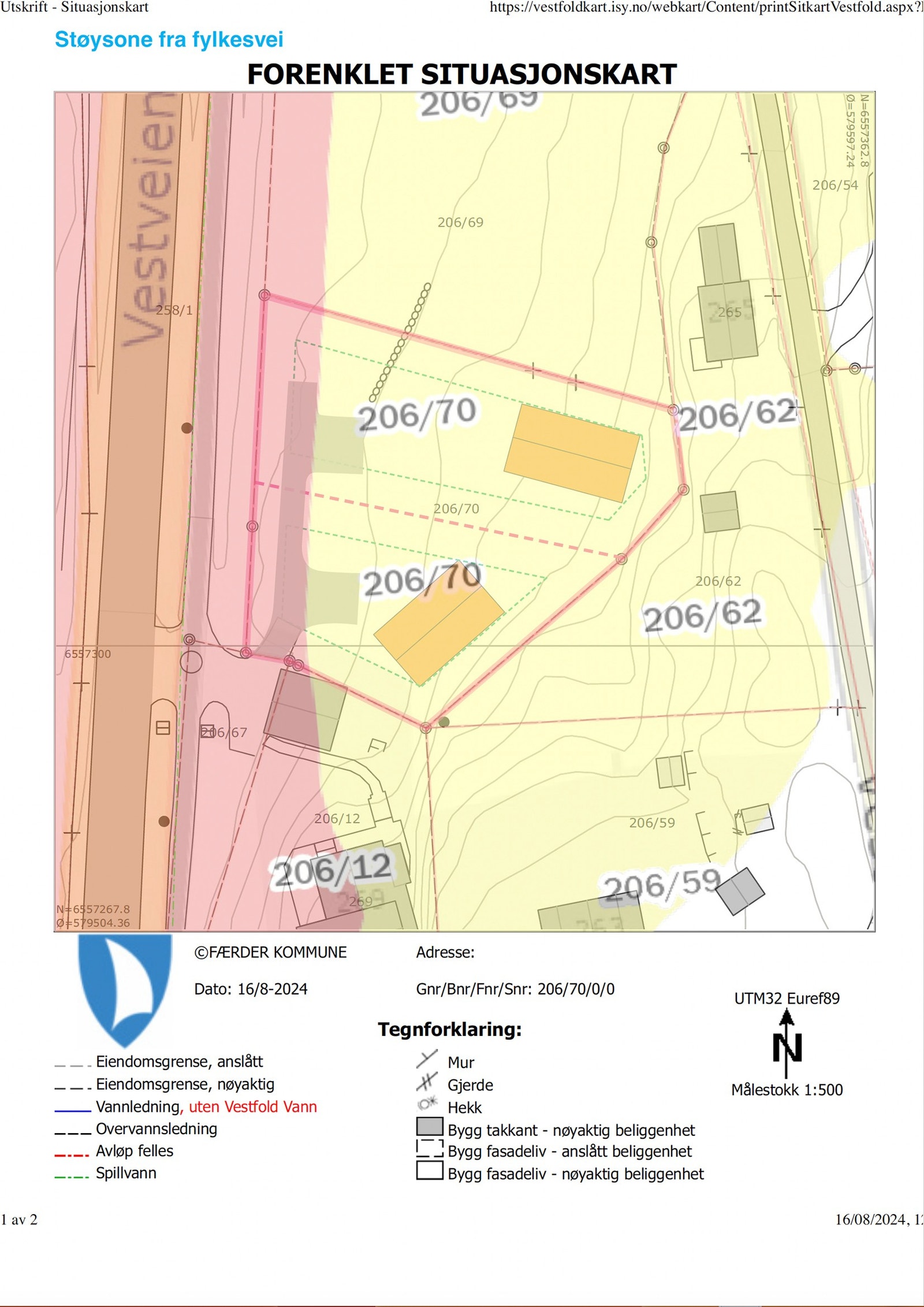 Situasjonskart, støysone - fradeling Galleribilde