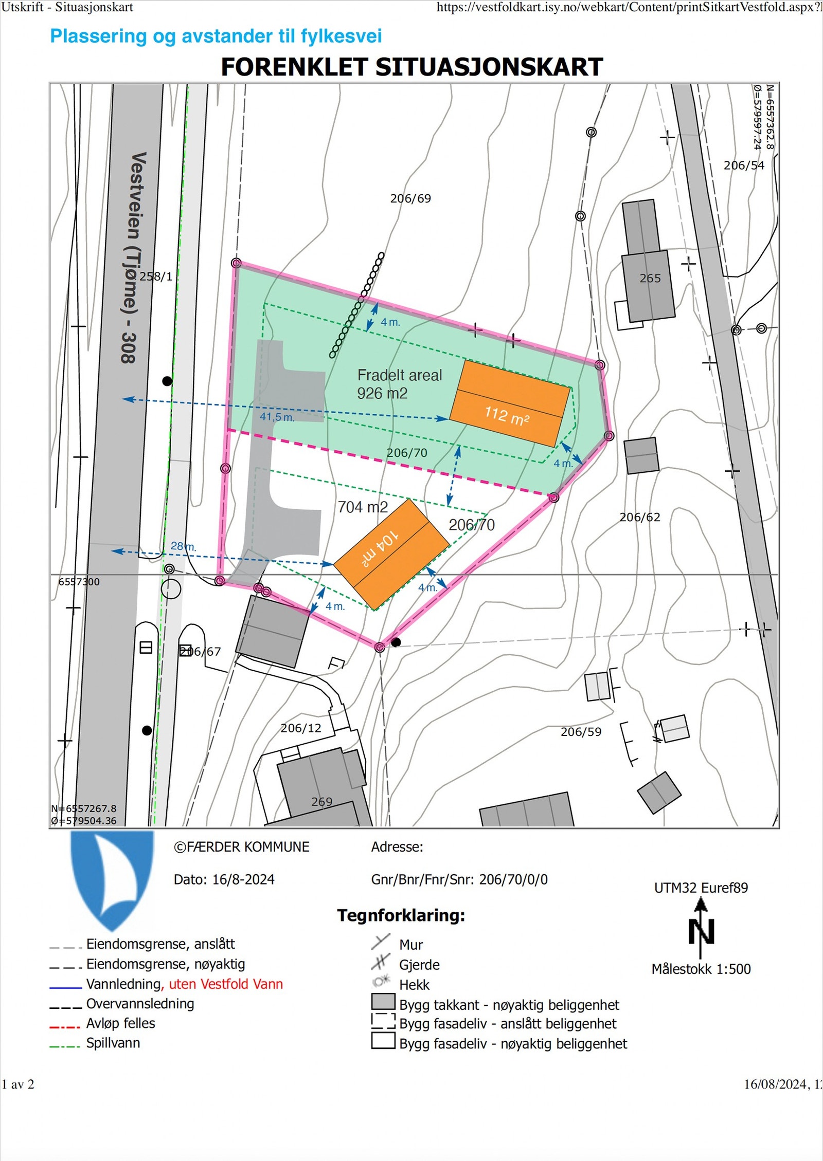 Situasjonskart, plassering og avstander - fradeling Galleribilde