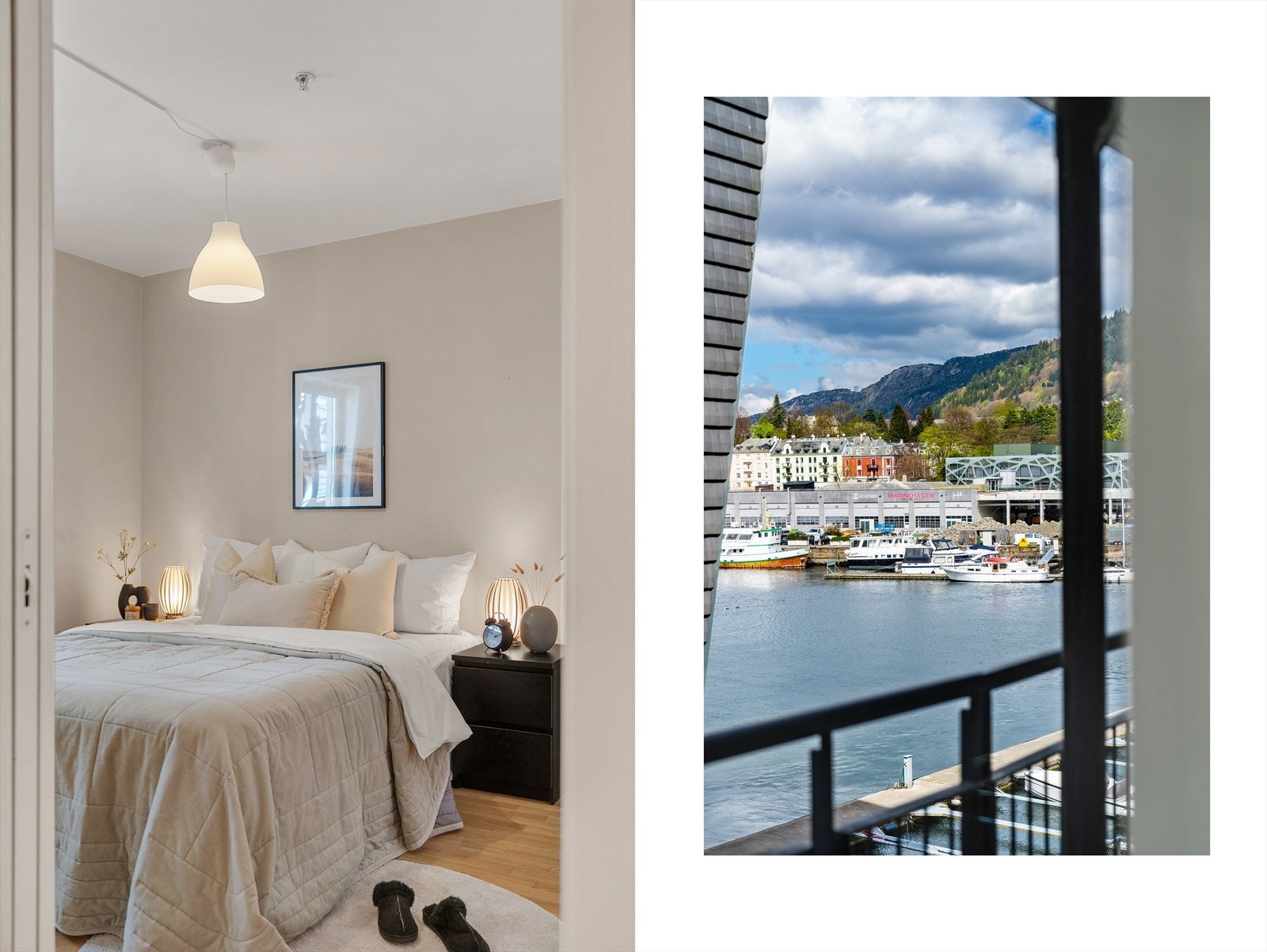 - Fra soveromsvinduet kan du skimter Damsgårdssundet mellom boligblokkene - Galleribilde