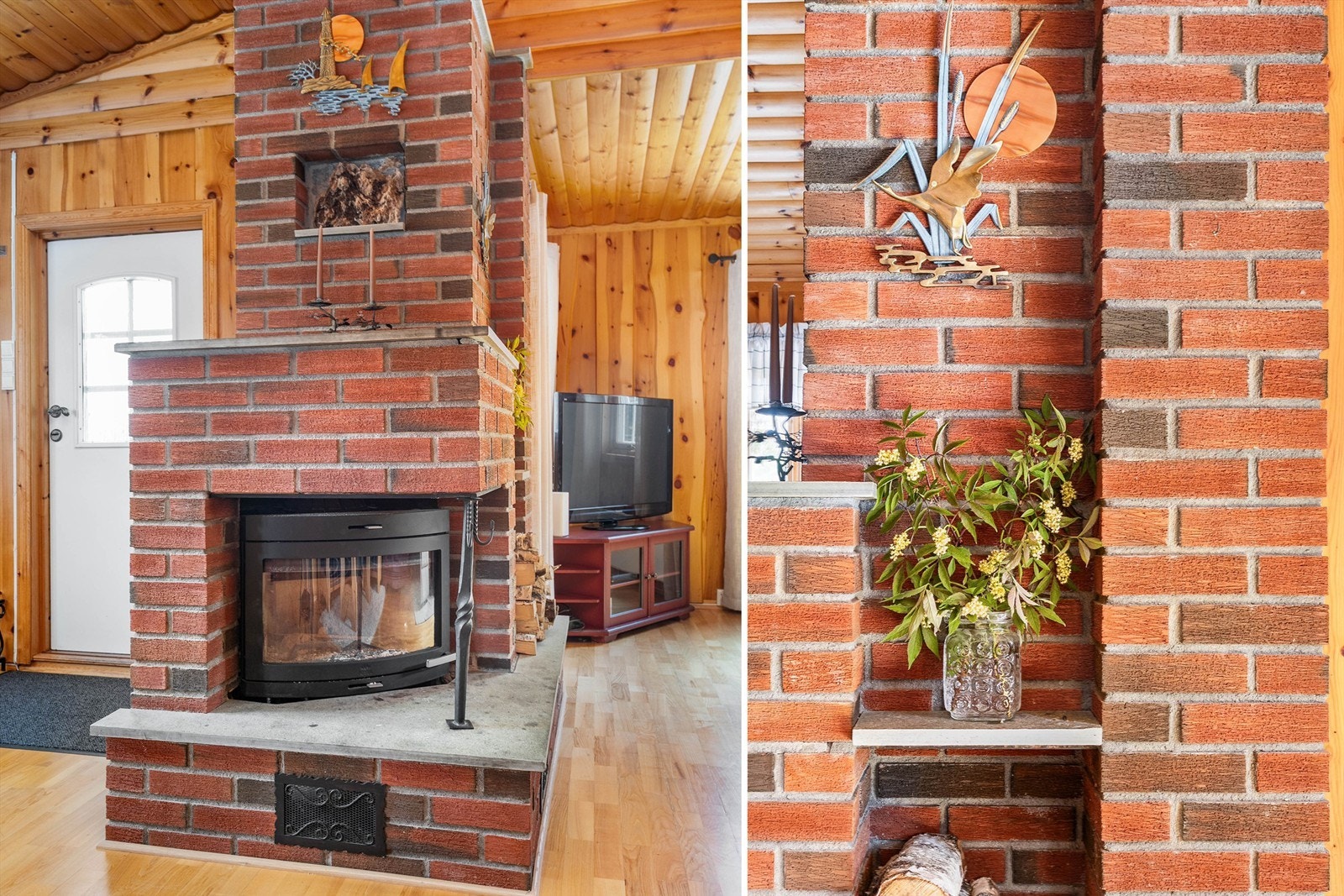 Innsatselement er montert i peisen i senere år. Galleribilde