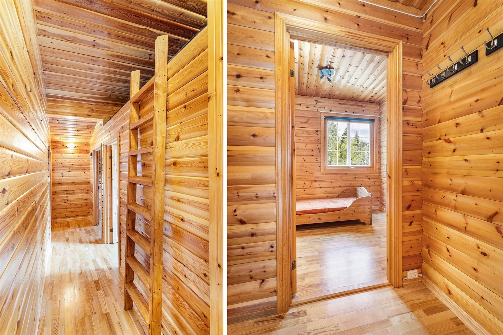 Over soverommene langs gangen er takhøyden smart utnyttet til hems med lagringsplass. Galleribilde