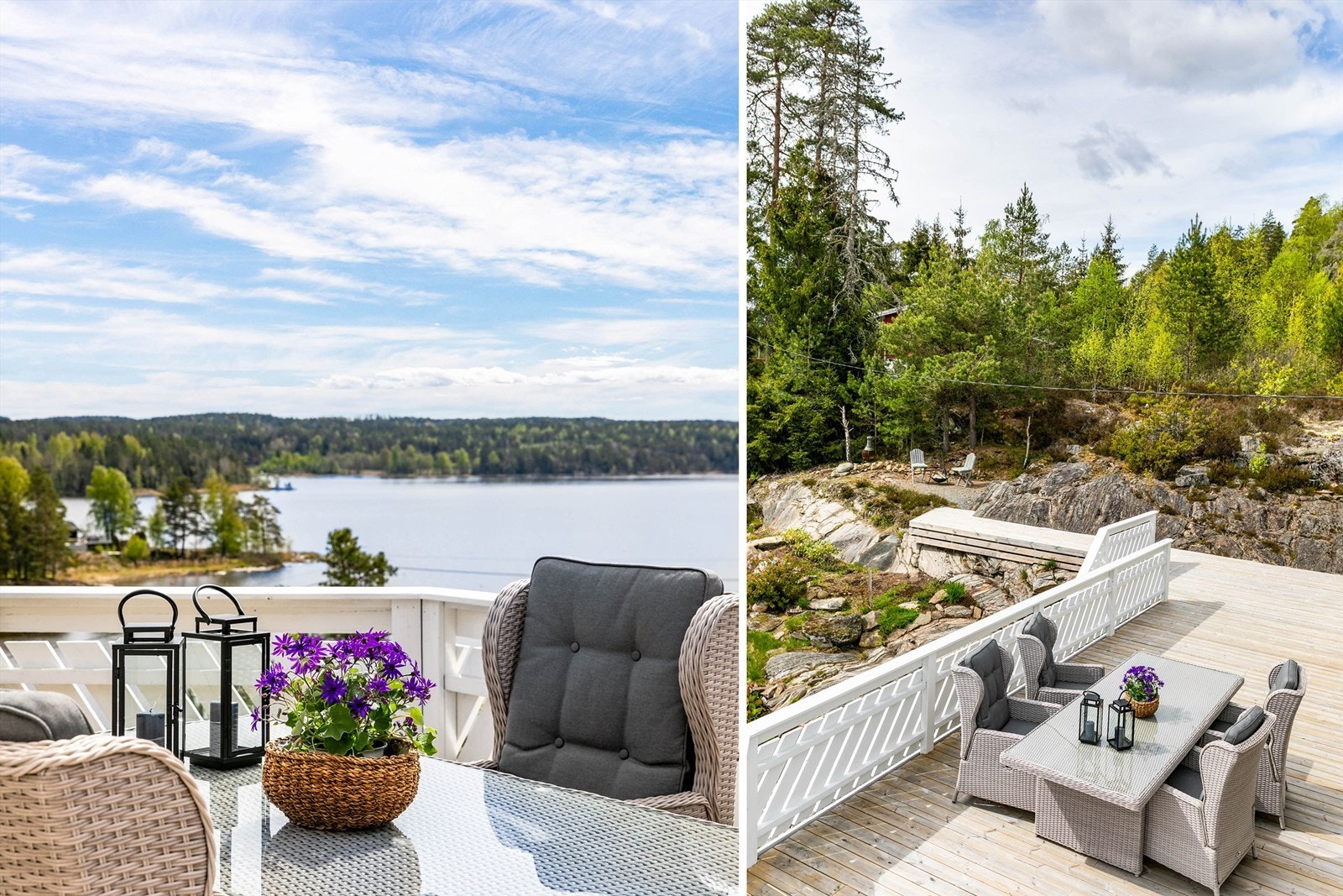 Sommerstid er solforholdene upåklagelige. På terrassen er solen fra den står opp over horisonten i øst til den går ned bak åsen i vest. Galleribilde