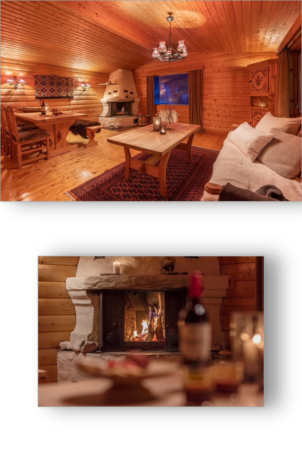 Hytten varmes opp elektrisk og via peis som varmer godt på kalde dager. Galleribilde