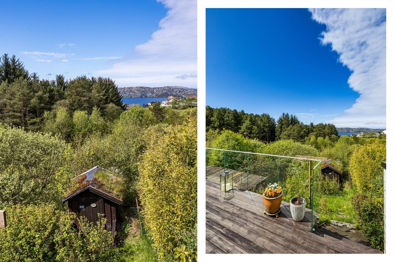 Hage og redskapsbod foran terrassen Galleribilde