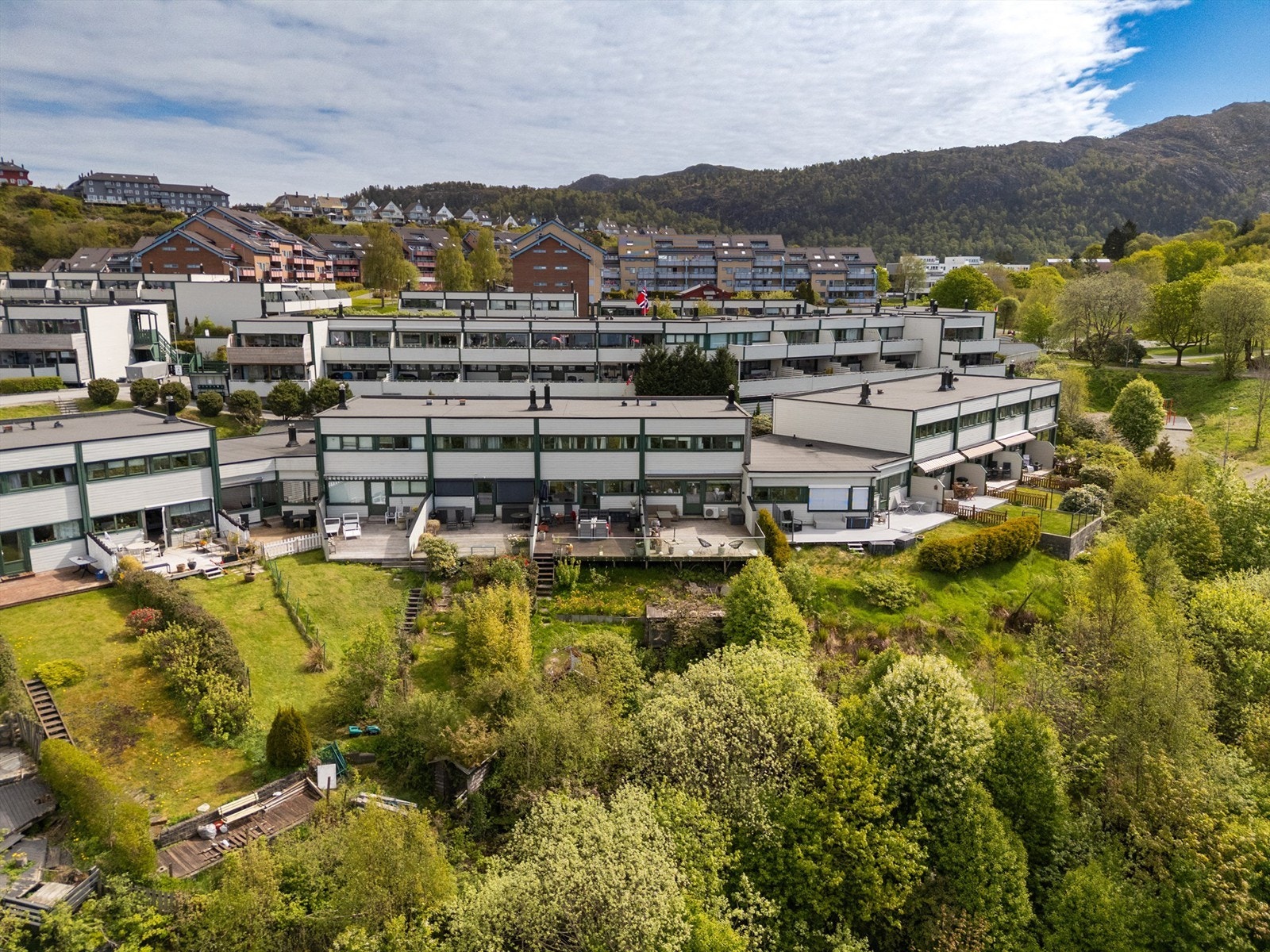 Dronefoto over Olsvikmarken og nabolaget Galleribilde