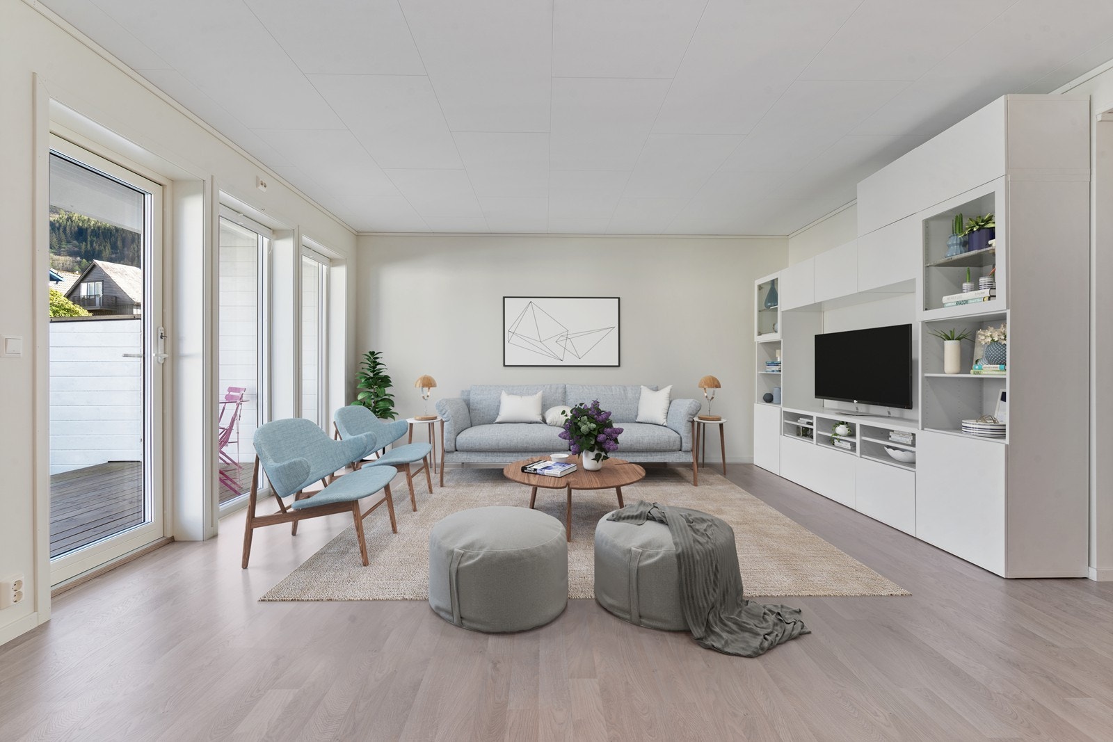 Stue er digitalt møblert Galleribilde