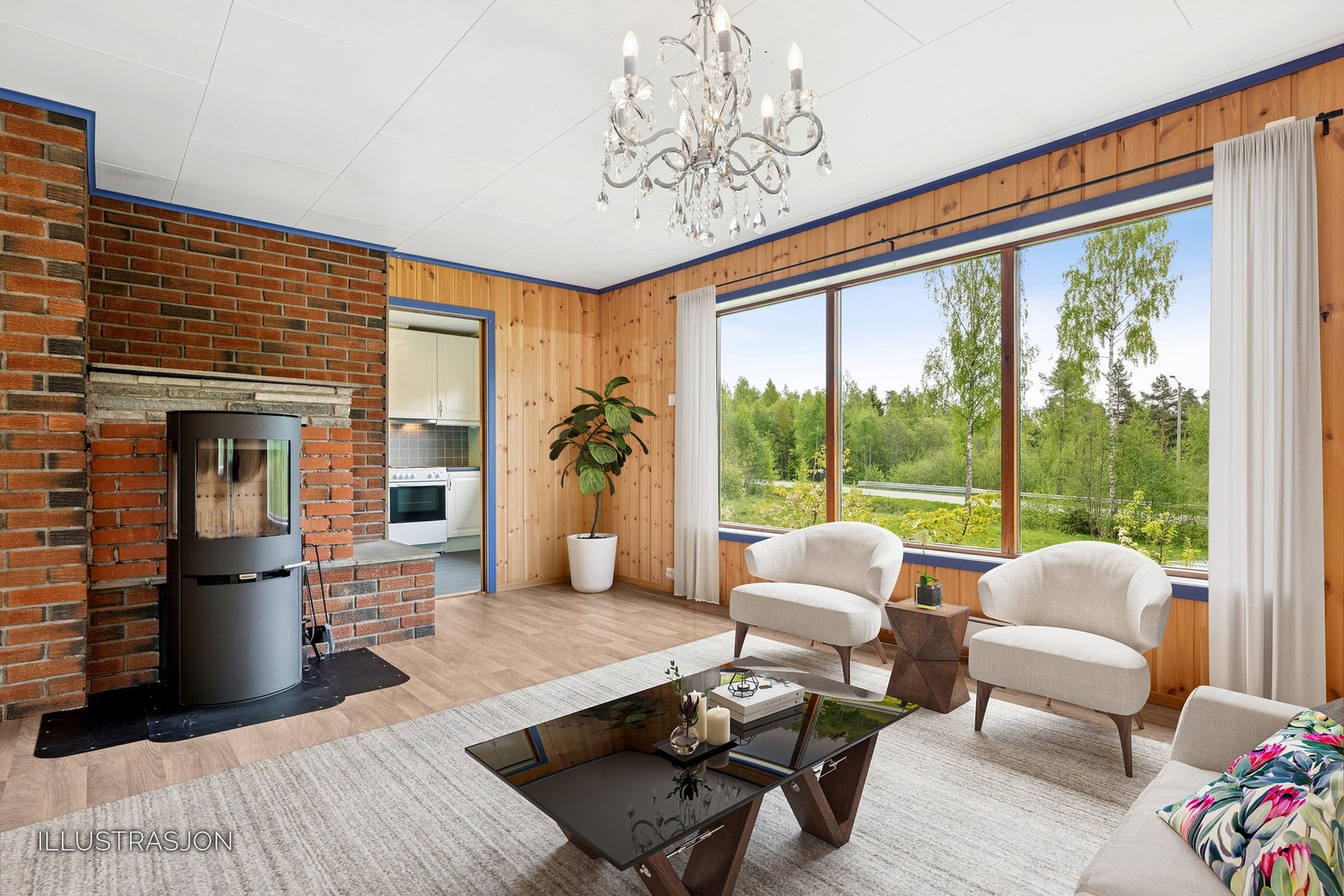 Store vindusflater gir flott utsyn og slipper inn rikelig med dagslys. (Bilde er digitalt møblert) Galleribilde