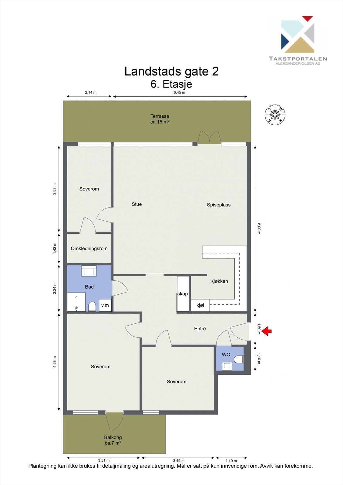 Plantegning. En leilighet med meget god planløsning med store, åpne rom. Galleribilde