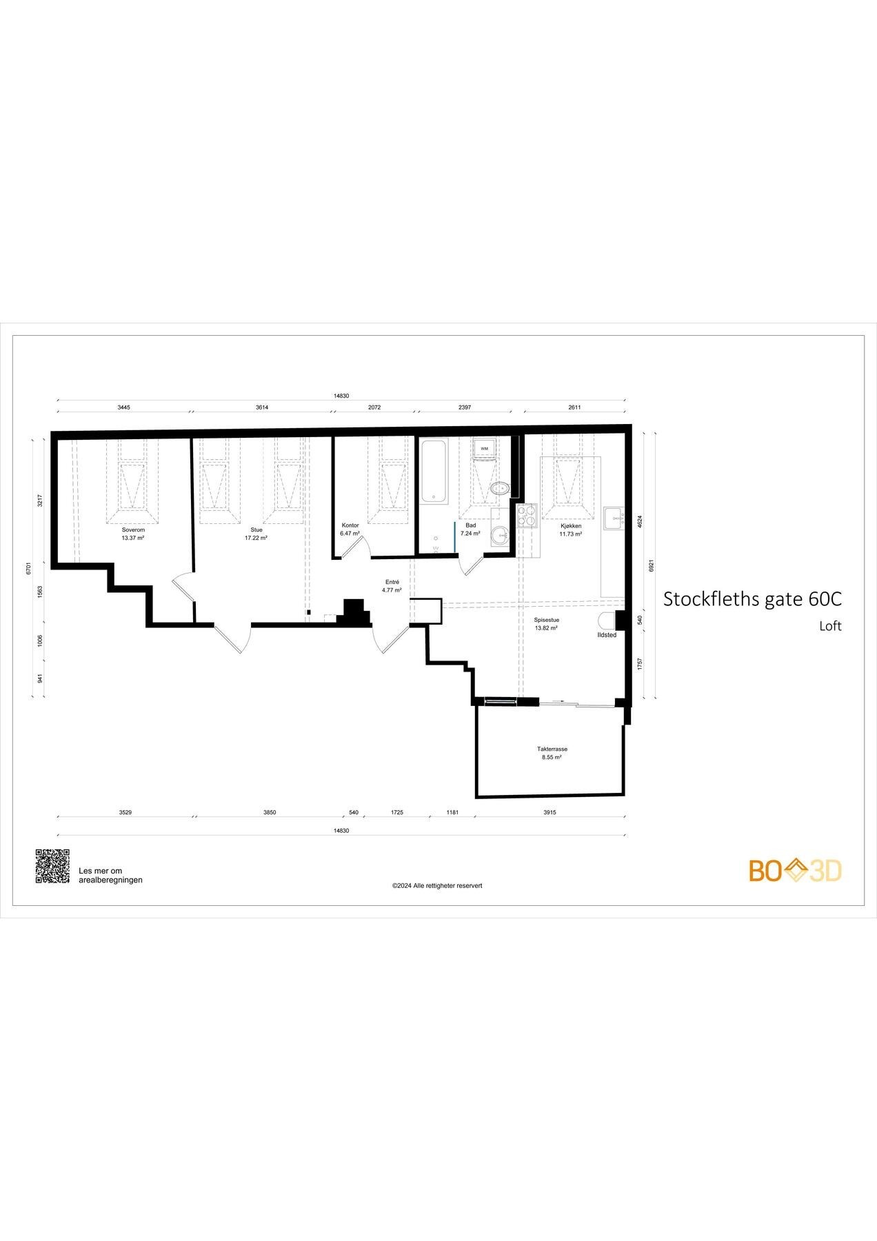 Plantegning. Loftet ble bygd ut i 2005. Galleribilde