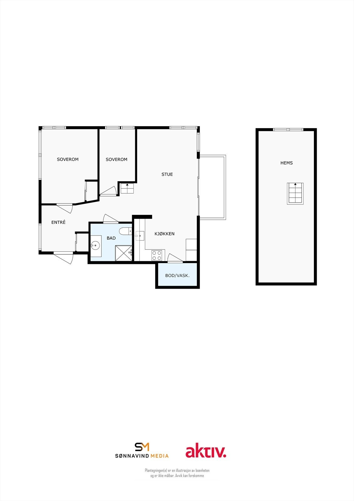 Plantegning av leilighet og hems Galleribilde