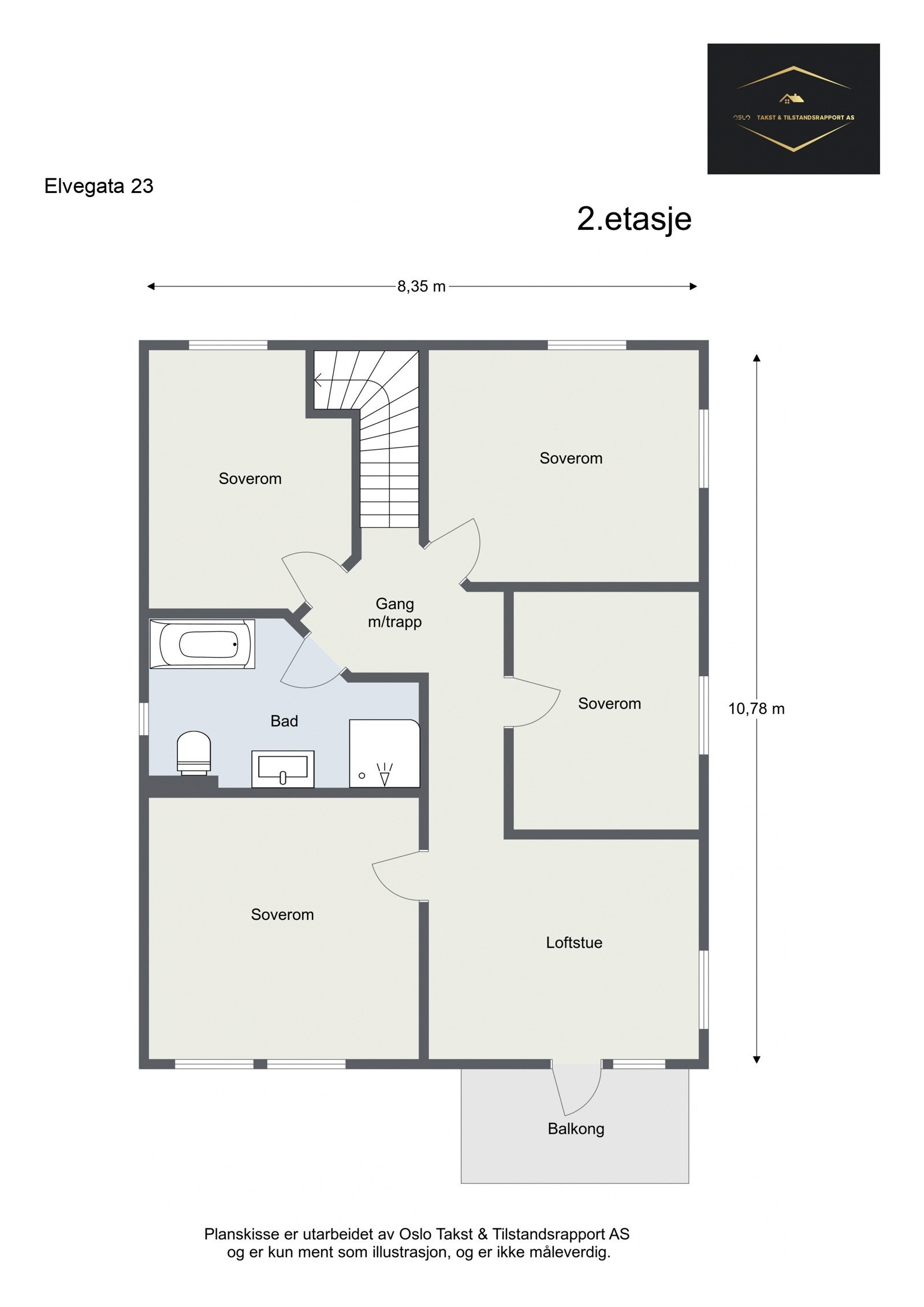 Planskisse - Elvegata 23 - 2. Etasje Galleribilde