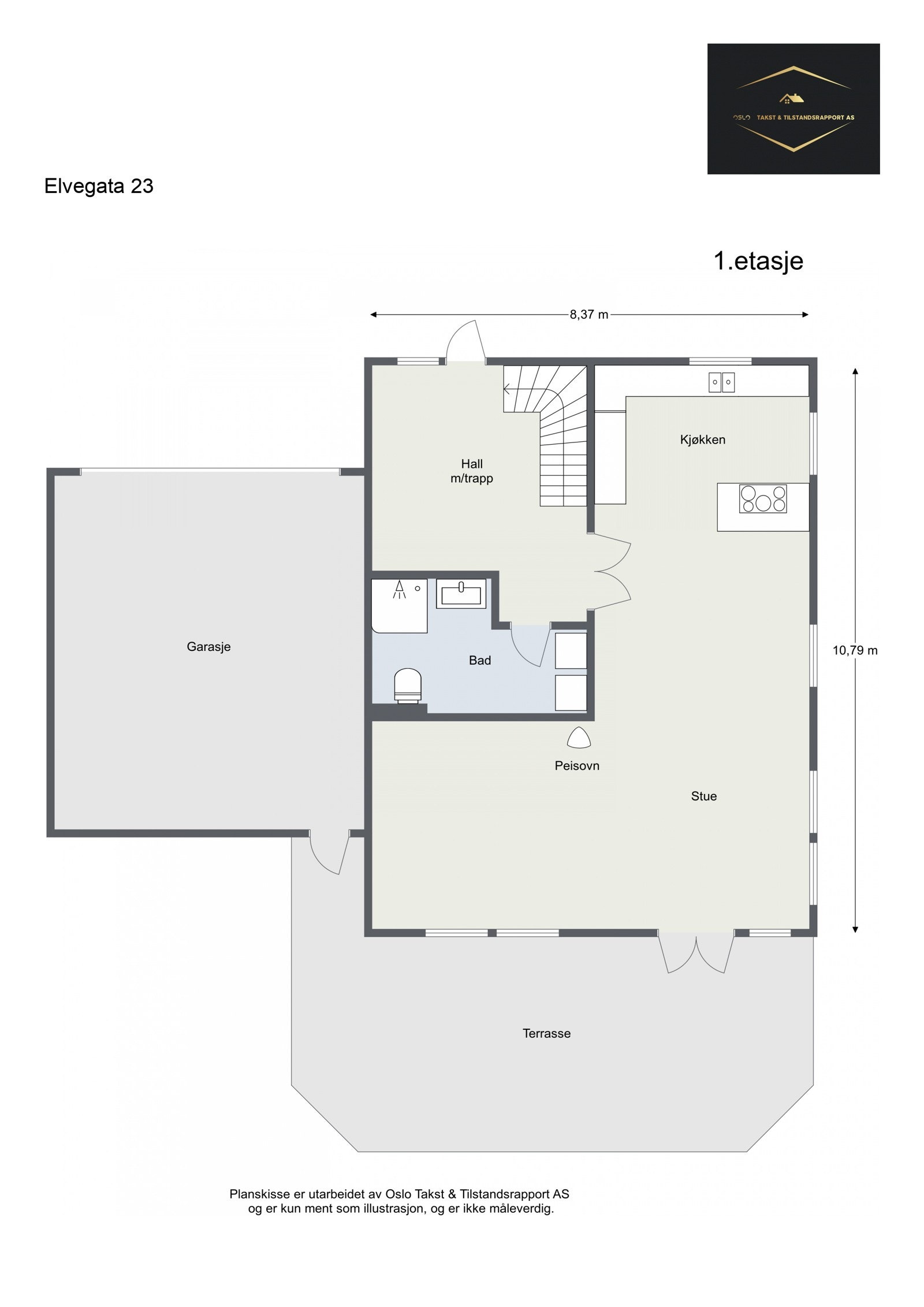 Planskisse - Elvegata 23 - 1. Etasje Galleribilde