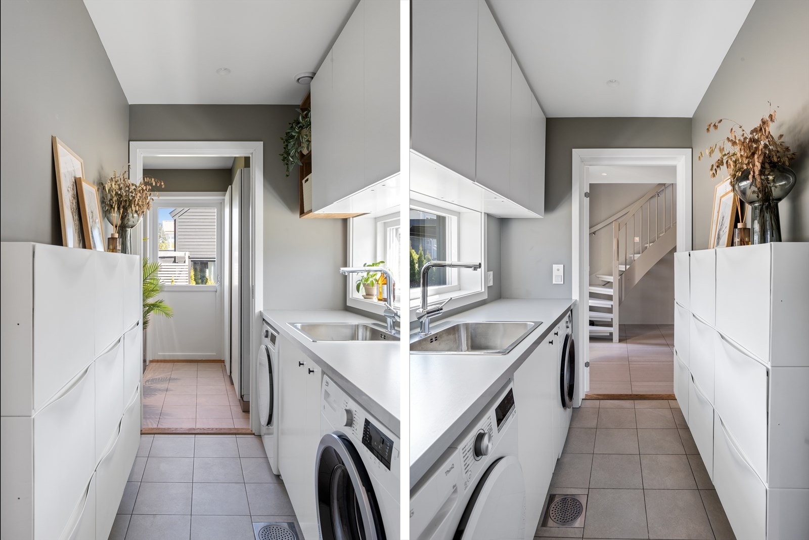 Det er også en egen inngang som går til garderoberom og vaskerommet - godt med innredning på vaskerommet Galleribilde
