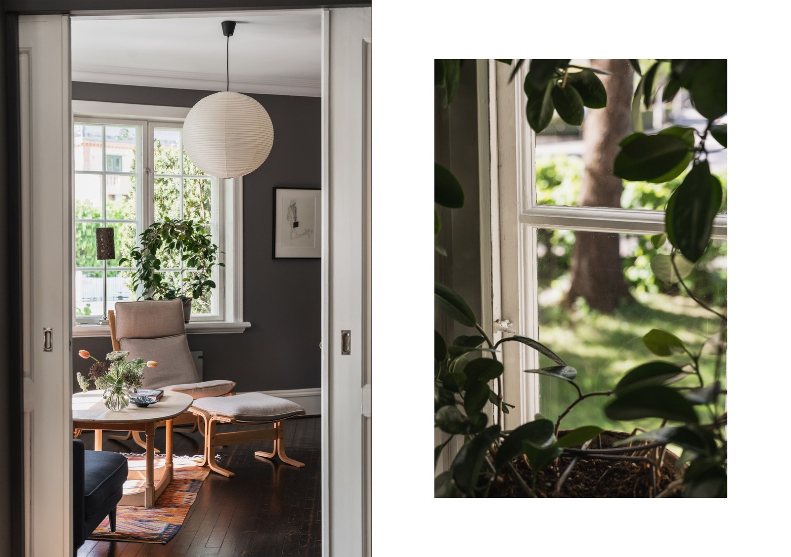 Stuene ligger adskilt av originale, tofløyede dører. Galleribilde