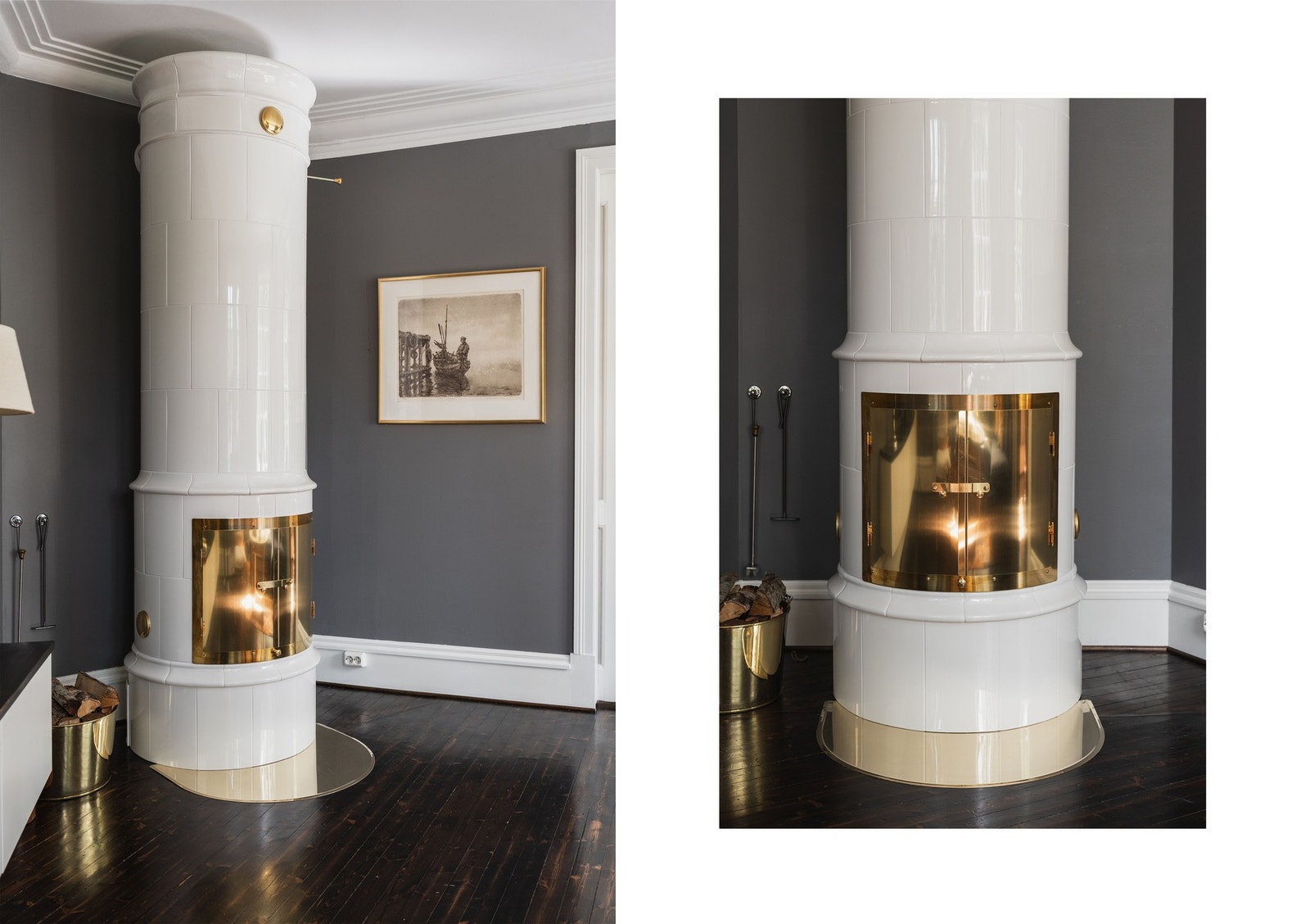 den høyreiste kakkelovnen er montert av dagens eier og tilfører rommet en klassisk eleganse. Galleribilde