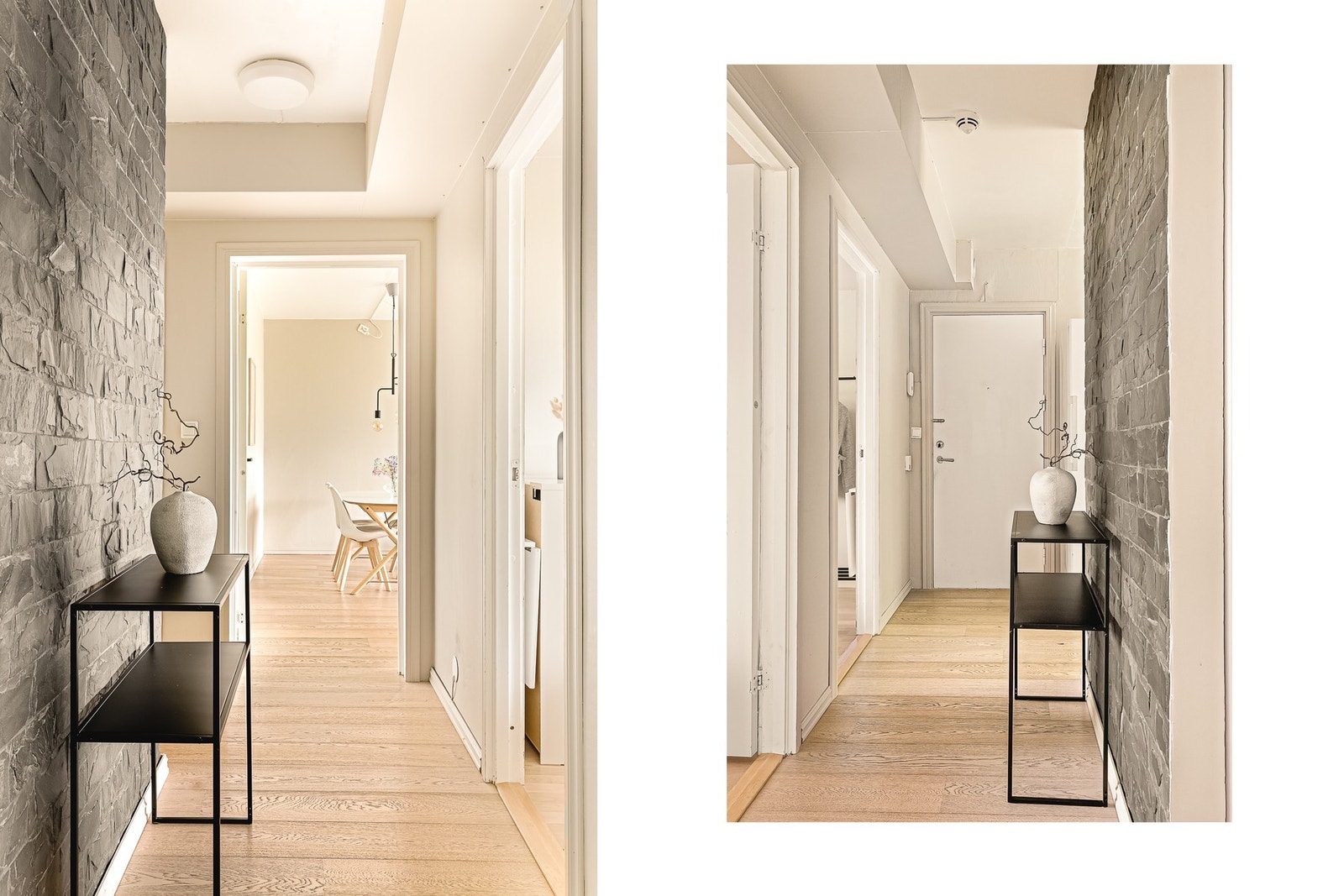 Lyst og pent inngangsparti med god plass til oppbevaring av sko og yttertøy Galleribilde