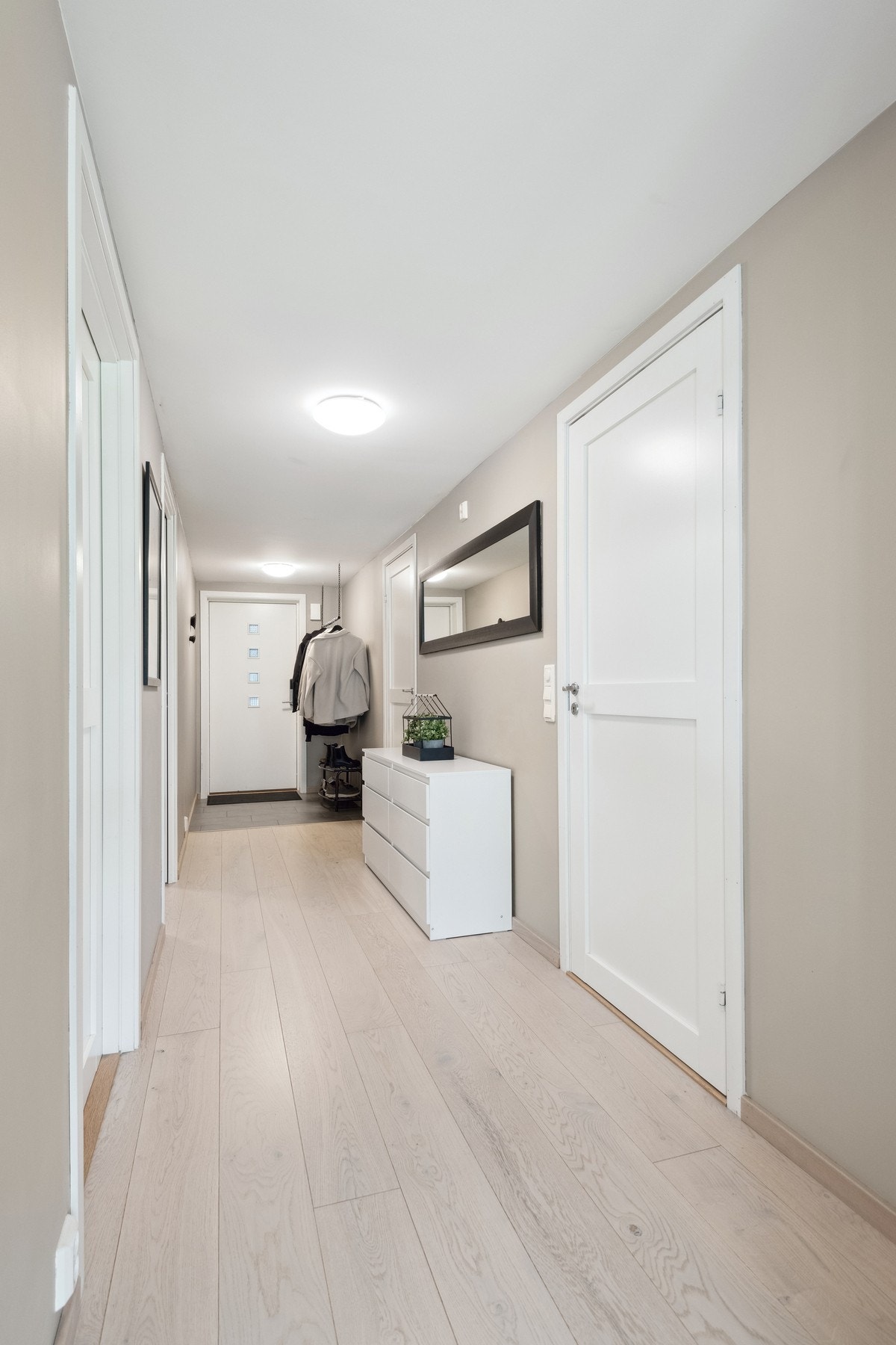 Lys og trivelig gang med plass til oppbevaringsmøbel. Galleribilde