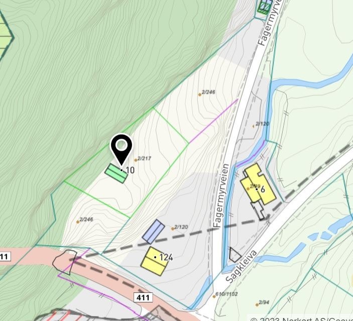 Skjermbilde fra kommunekart. Her vises gnr. 2 og bnr. 246. som tilhører eiendommen Galleribilde