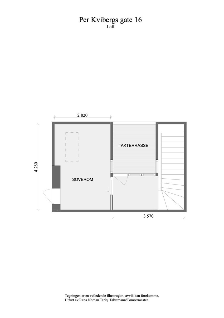 Plantegning av leilighetens 2 plan(loft). Galleribilde