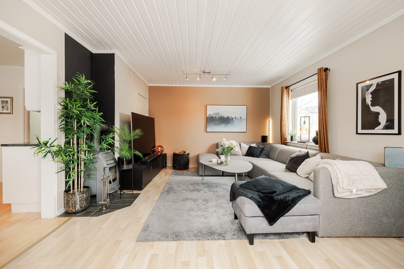 Boligen er tilknyttet Altibox. Utgang fra stuen til stor balkong/terrasse, 22 m2, med levegg mot naboleiligheten og trapp til hagen Galleribilde