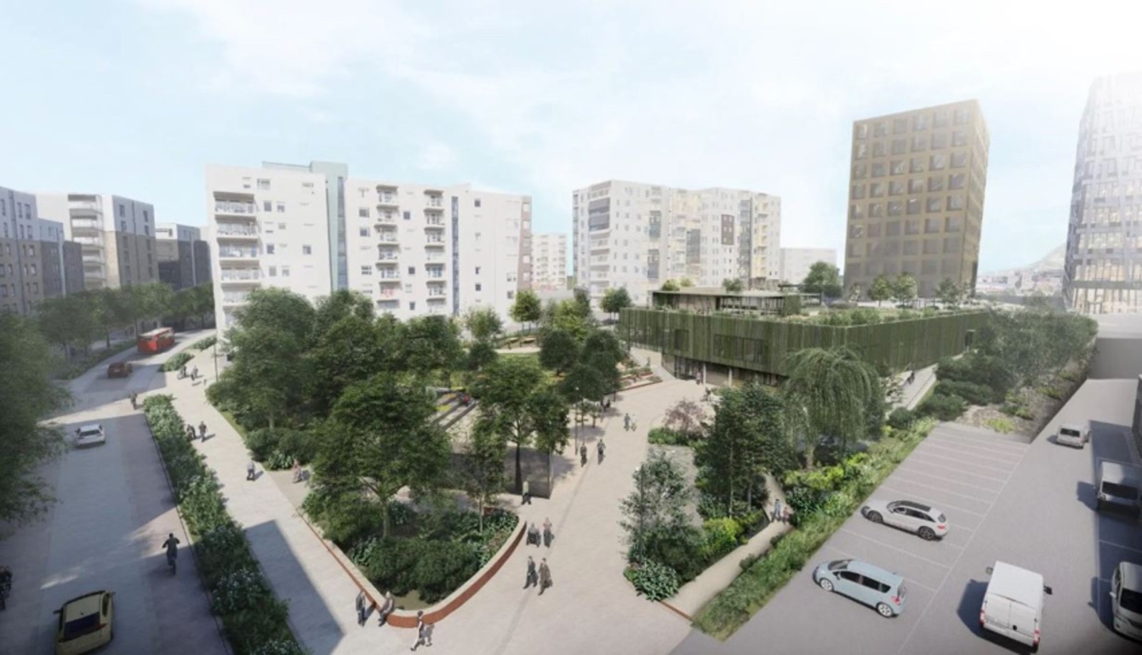 Løren aktivitetspark med flerbrukshall og grønt uteområde skal bygges og er estiemert å ferdigstilles våren 2025 - Illustrasjon Pir II. Galleribilde