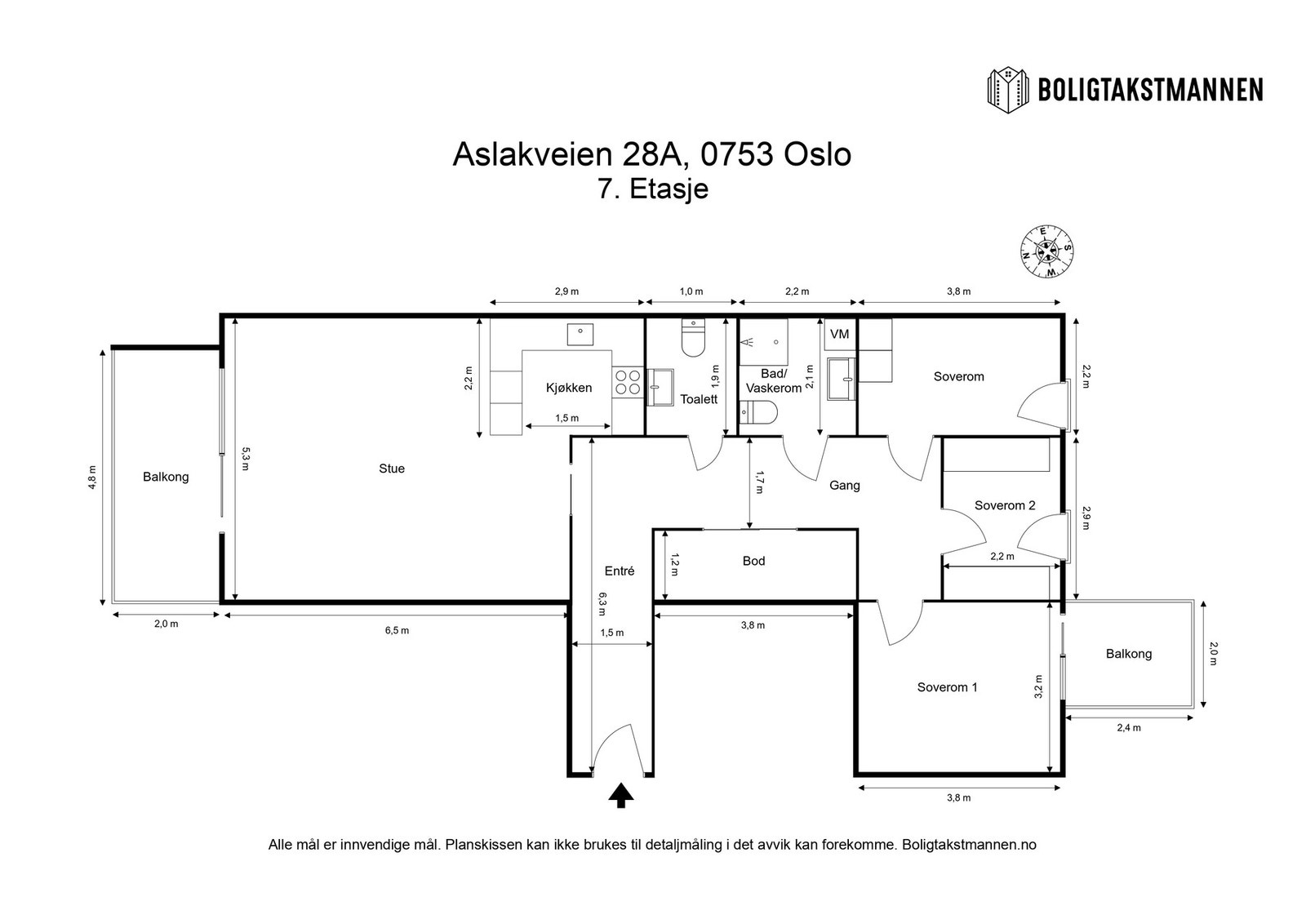 Plantegning. Leiligheten disponerer en kjellerbod på 7 kvm. Galleribilde