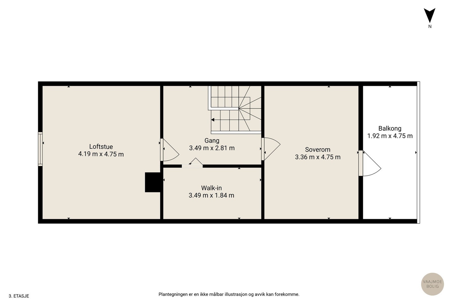 Plantegning av boligens loftsetasje (Loftsetasjen er ikke godkjent for varig opphold) Galleribilde