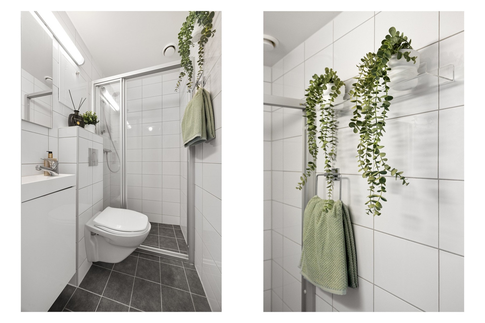 Flislagt bad med varmekabler i gulv. Mekanisk ventilasjon. Galleribilde