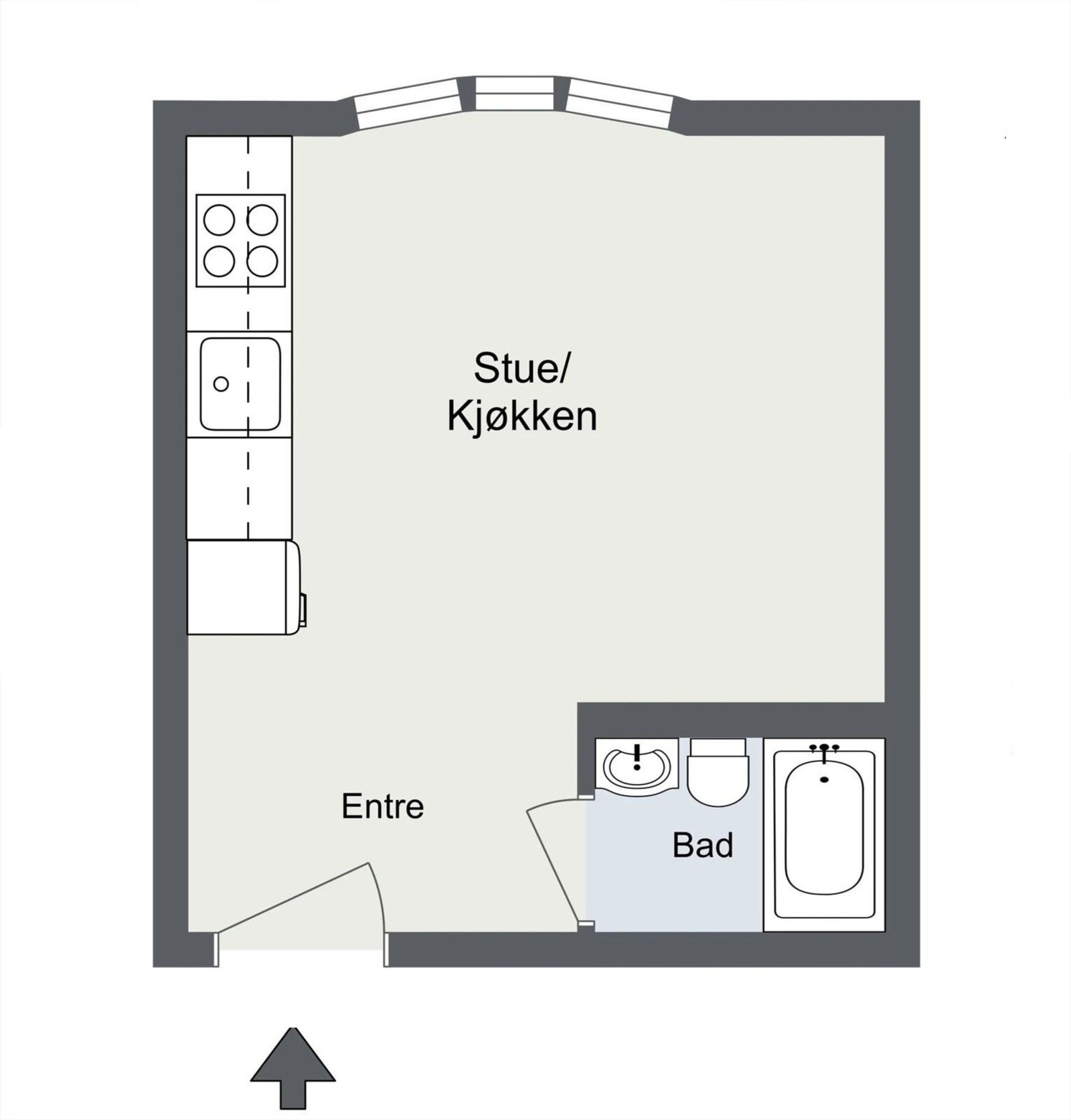 Plantegning. Boligen ligger i byggets 5. etasje. Galleribilde