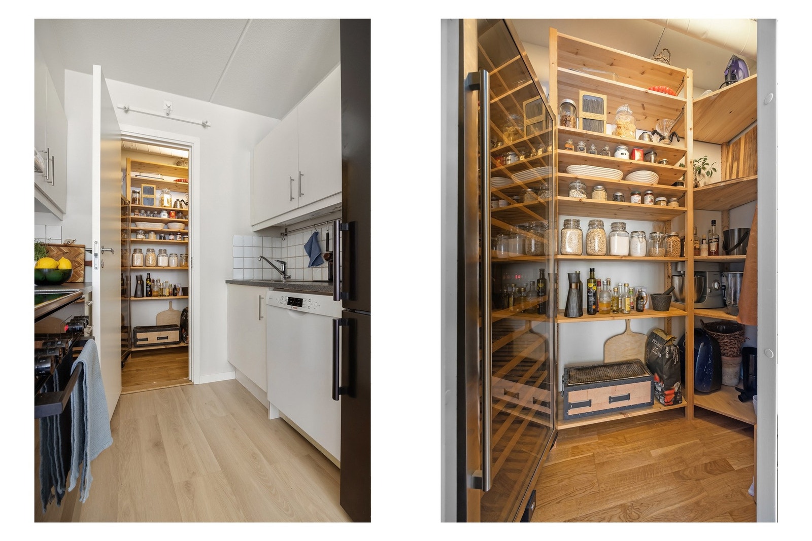 Fra kjøkkenet har du adkomst til en romslig bod - i dag innredet som spisskammer. Galleribilde